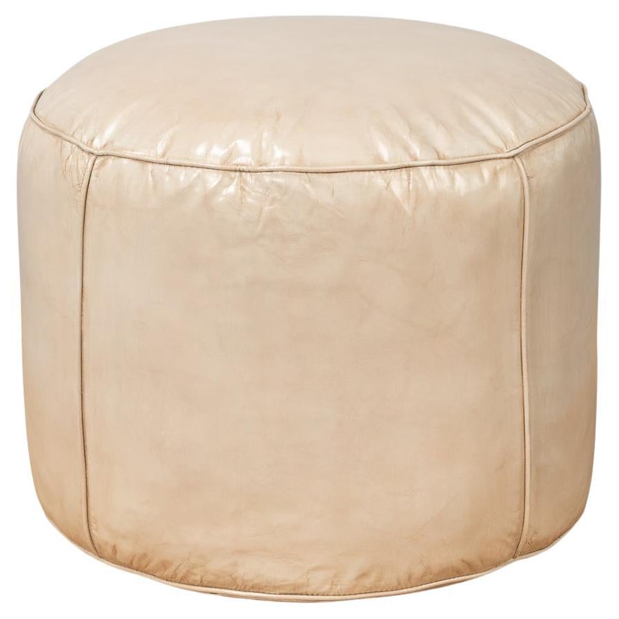 Beige Round Leather Stool For Sale