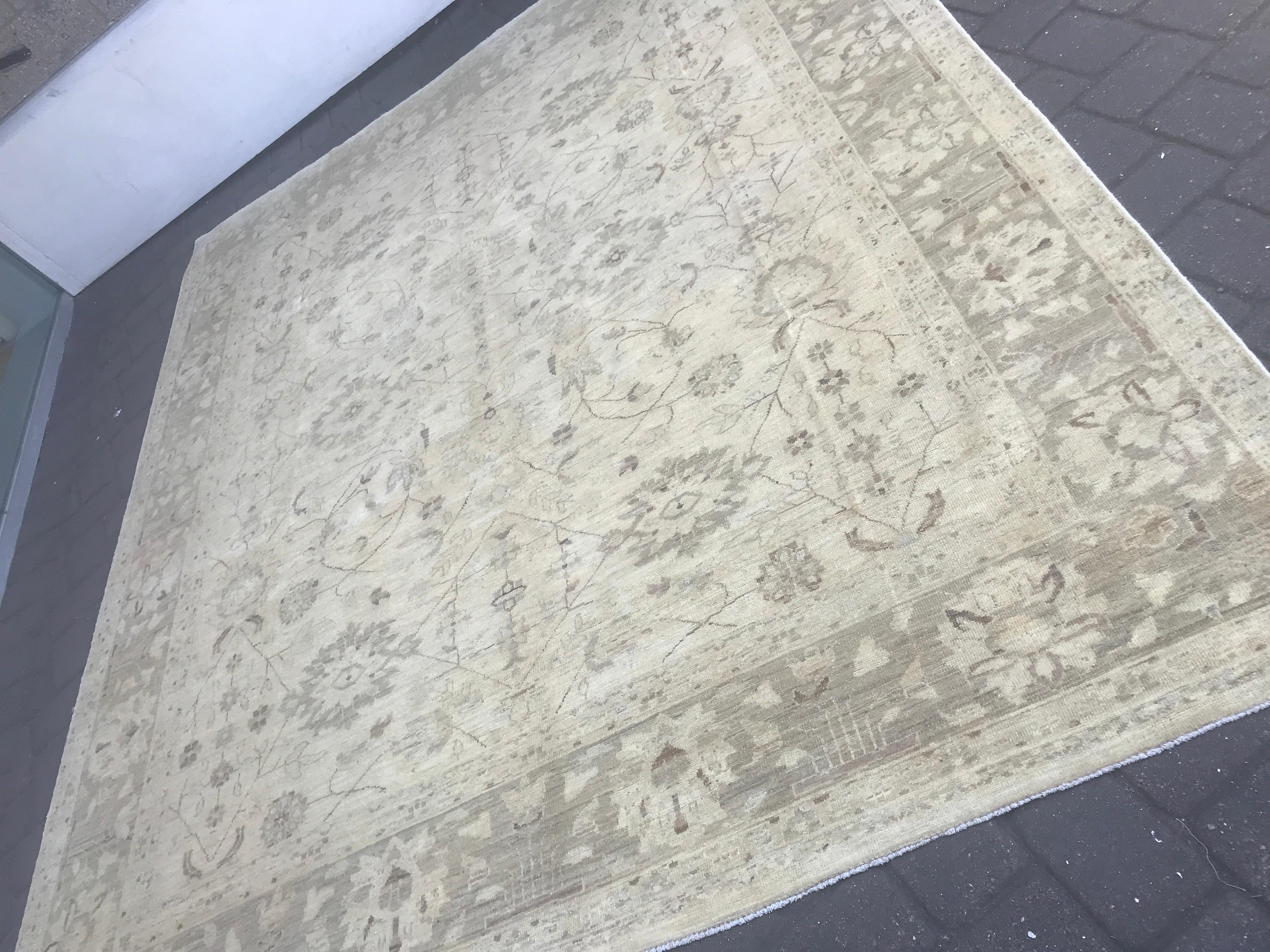 Beigefarbener Teppich mit traditionellem pakistanischem Design (Handgeknüpft) im Angebot