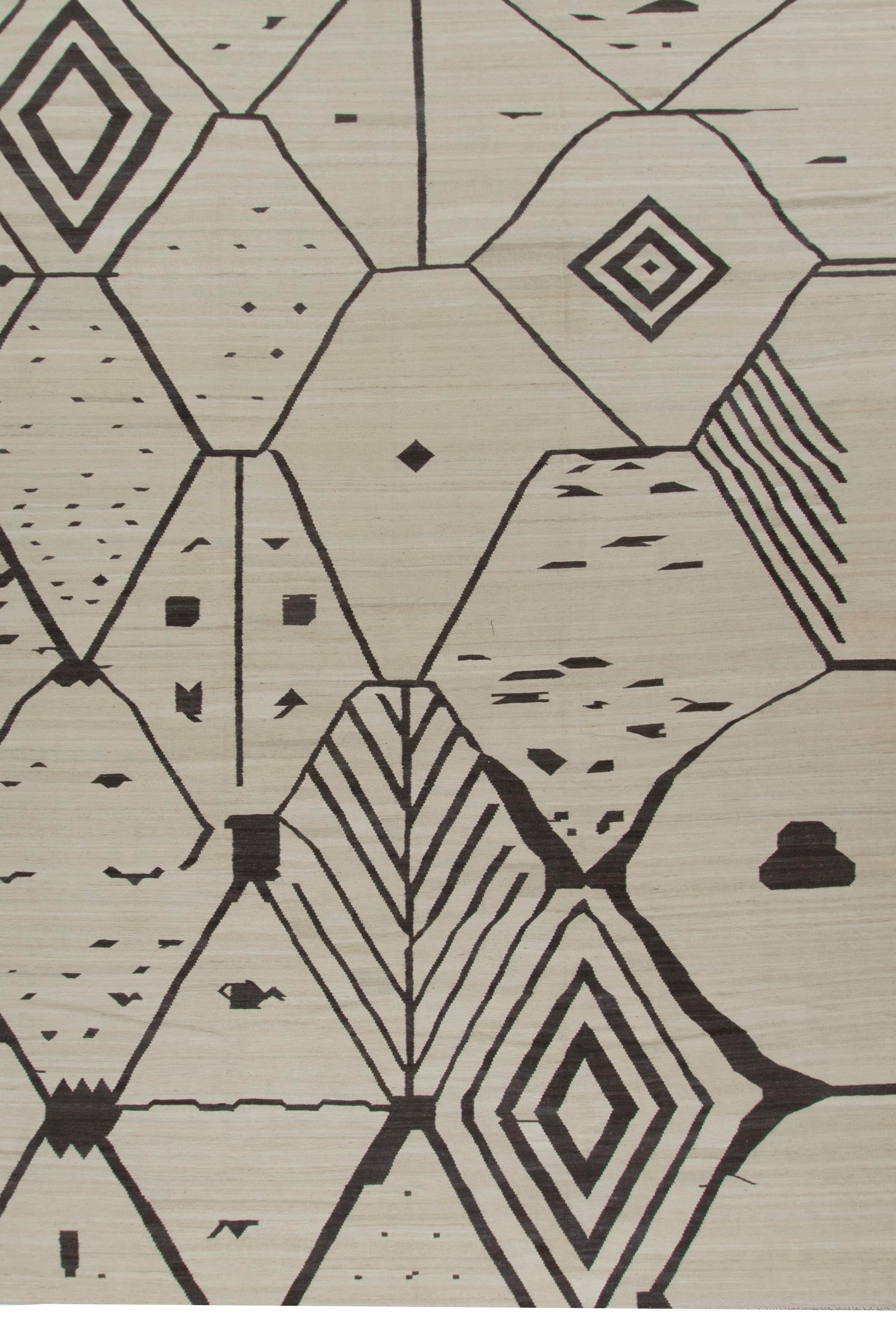 Tessuto a mano Tappeto scandinavo beige in lana intrecciata a mano a trama piatta, 14' x 15' in vendita