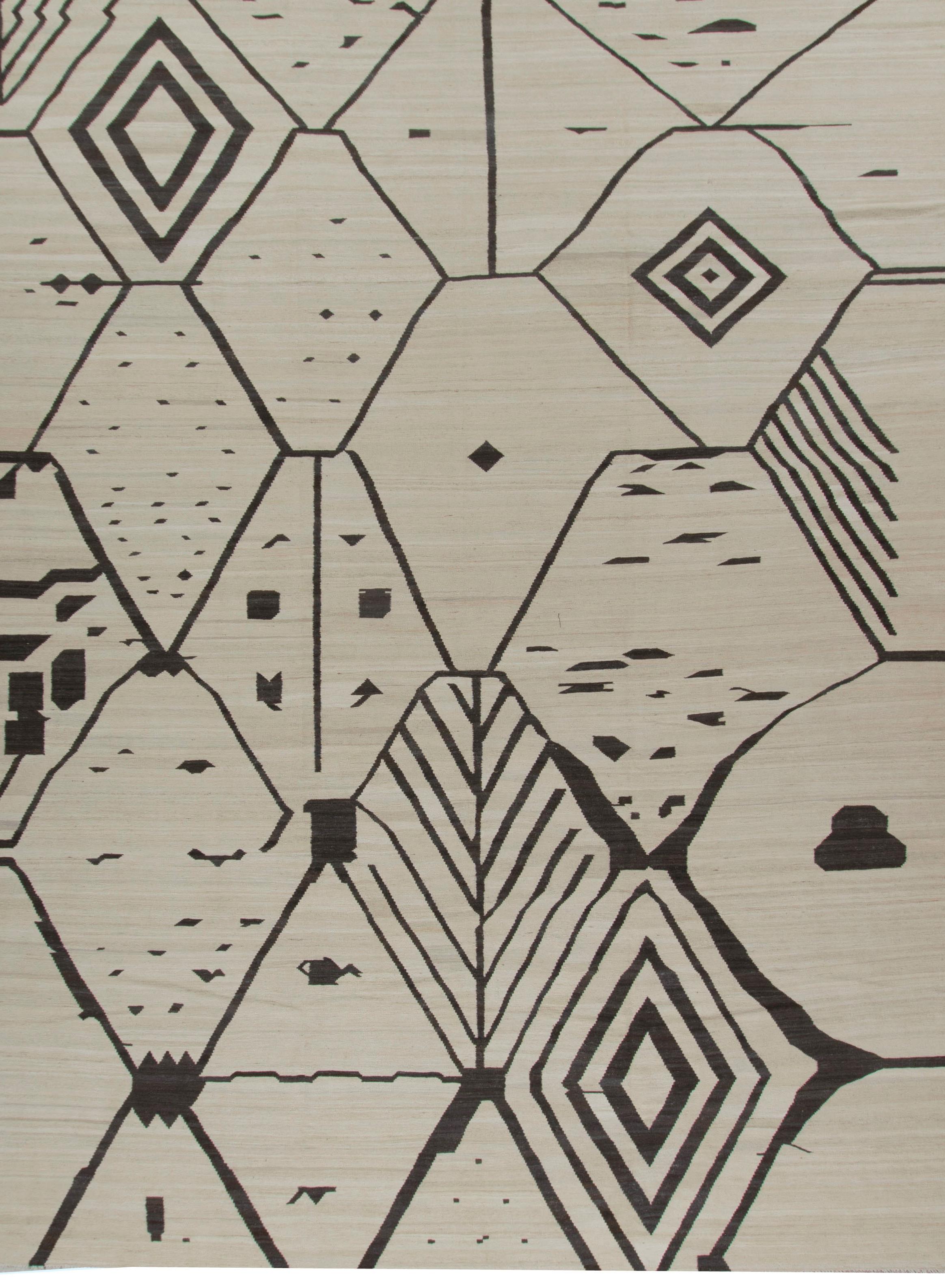 XXI secolo e contemporaneo Tappeto scandinavo beige in lana intrecciata a mano a trama piatta, 14' x 15' in vendita