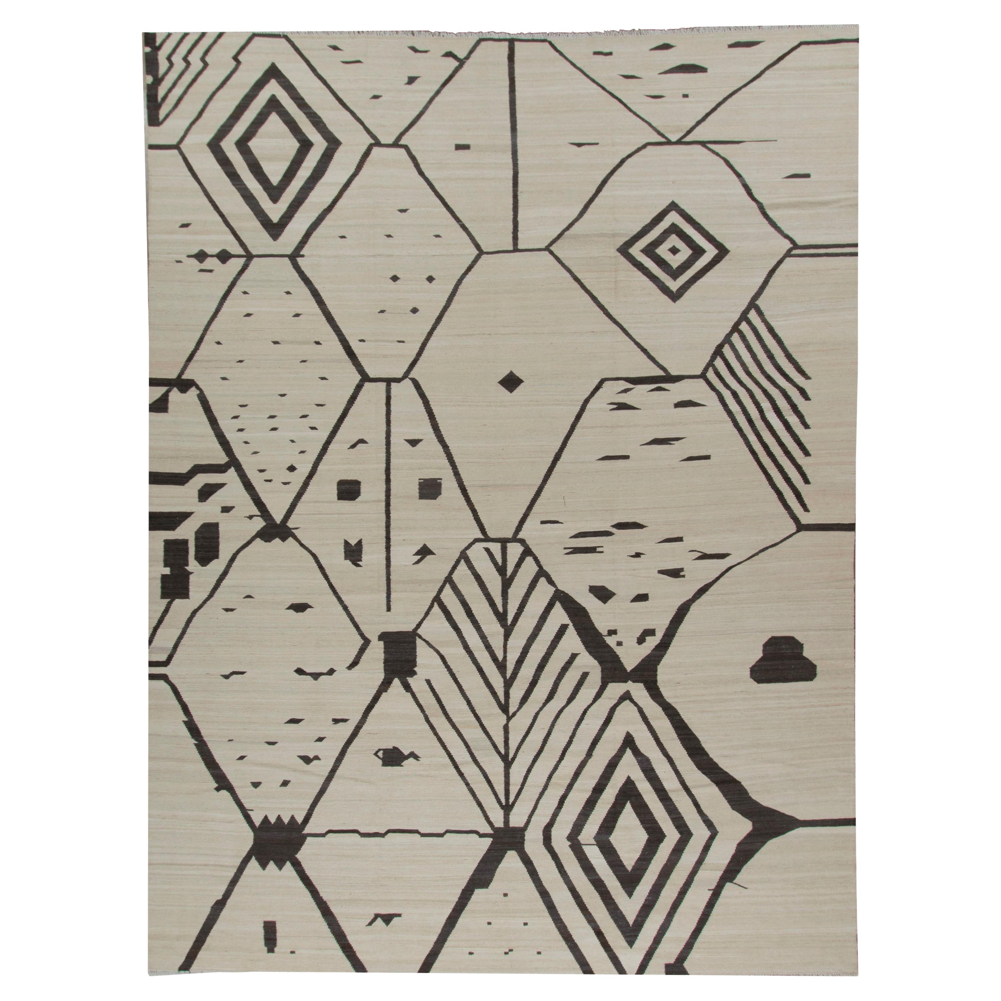Beigefarbener skandinavischer handgewebter Flachgewebe-Wollteppich, 14' x 15' im Angebot
