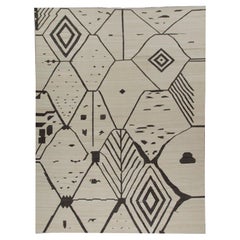 Beige Scandinavian Flatweave Hand Woven Wool Rug, 14' x 15'