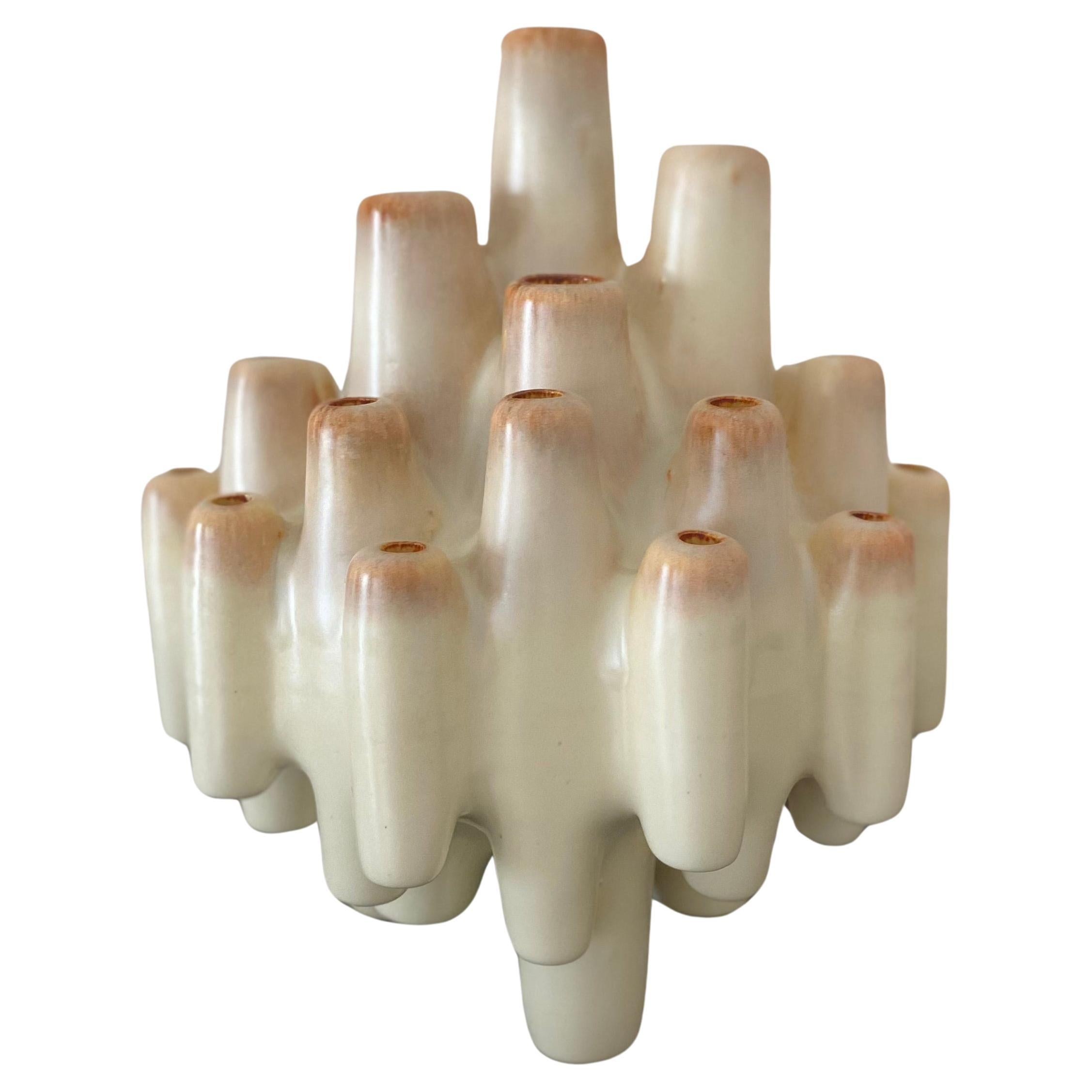 Beige Sculptural Italian Ceramic Vase by Bertoncello, coral/chimney shape For Sale