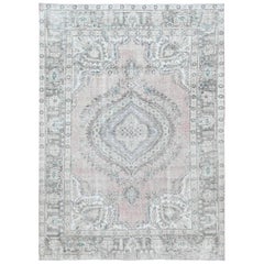Beige Shabby Chic Vintage Look Persian Tabriz Medallion Oriental Rug