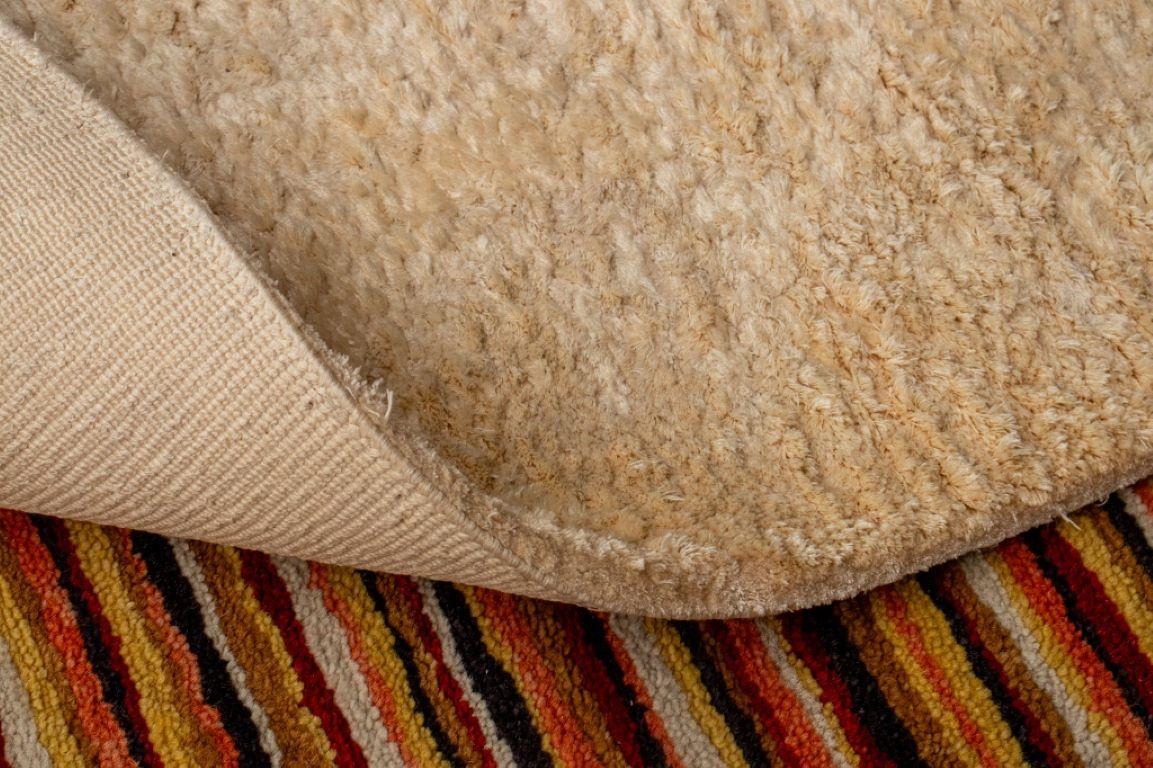 Wool Beige Shag Cotton Rug, 5' 2