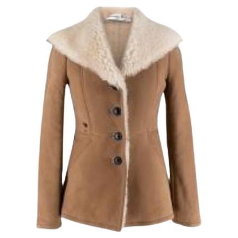 Beige sheepskin aviator jacket For Sale at 1stDibs
