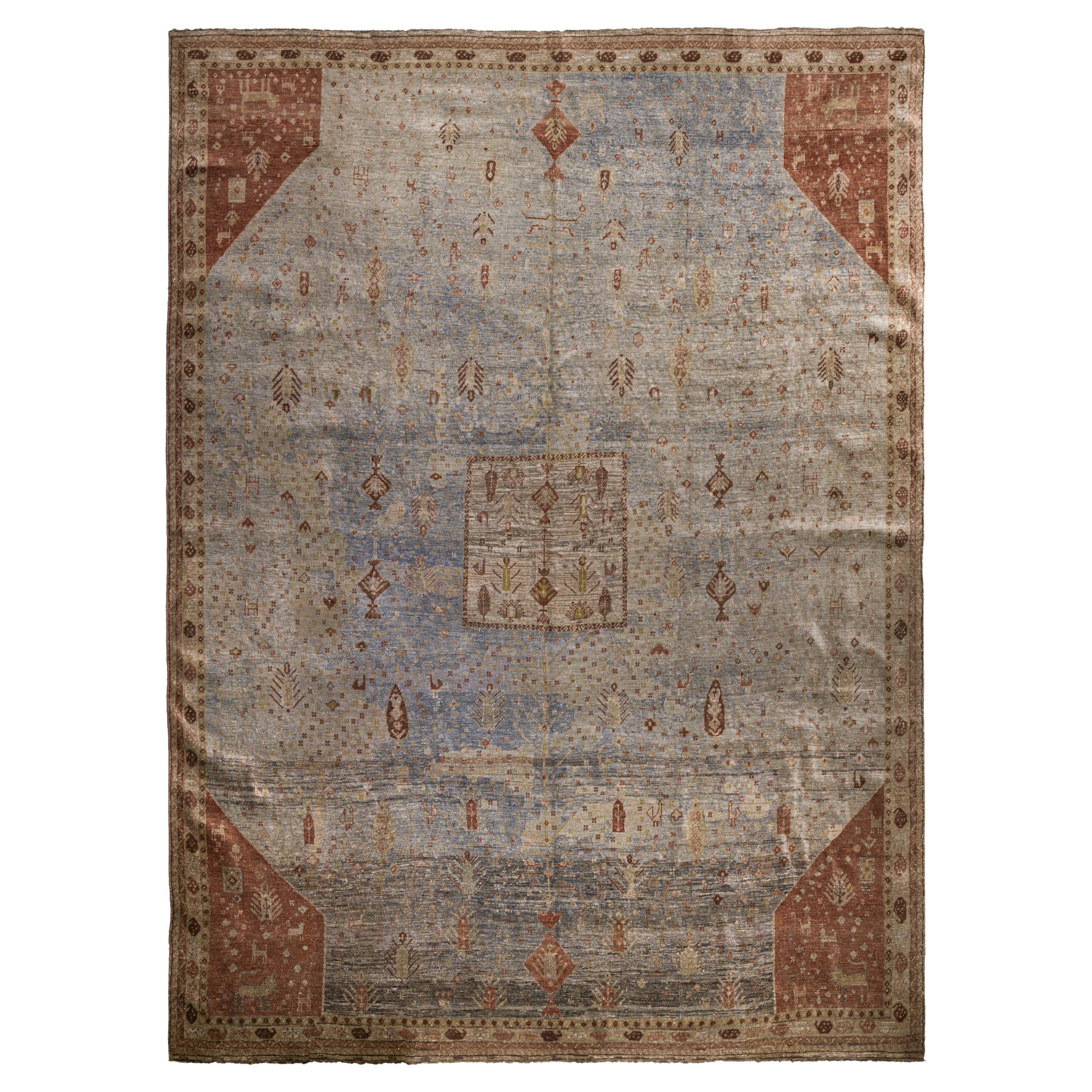 Beige Shiraz Wool Hand Knotted Rug 6 ft x 9 ft , Pastel Medallion Whisper