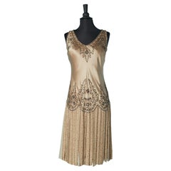 Beigefarbenes perlenbesetztes Cocktailkleid aus Seide VERSACE JEANS COUTURE Neu