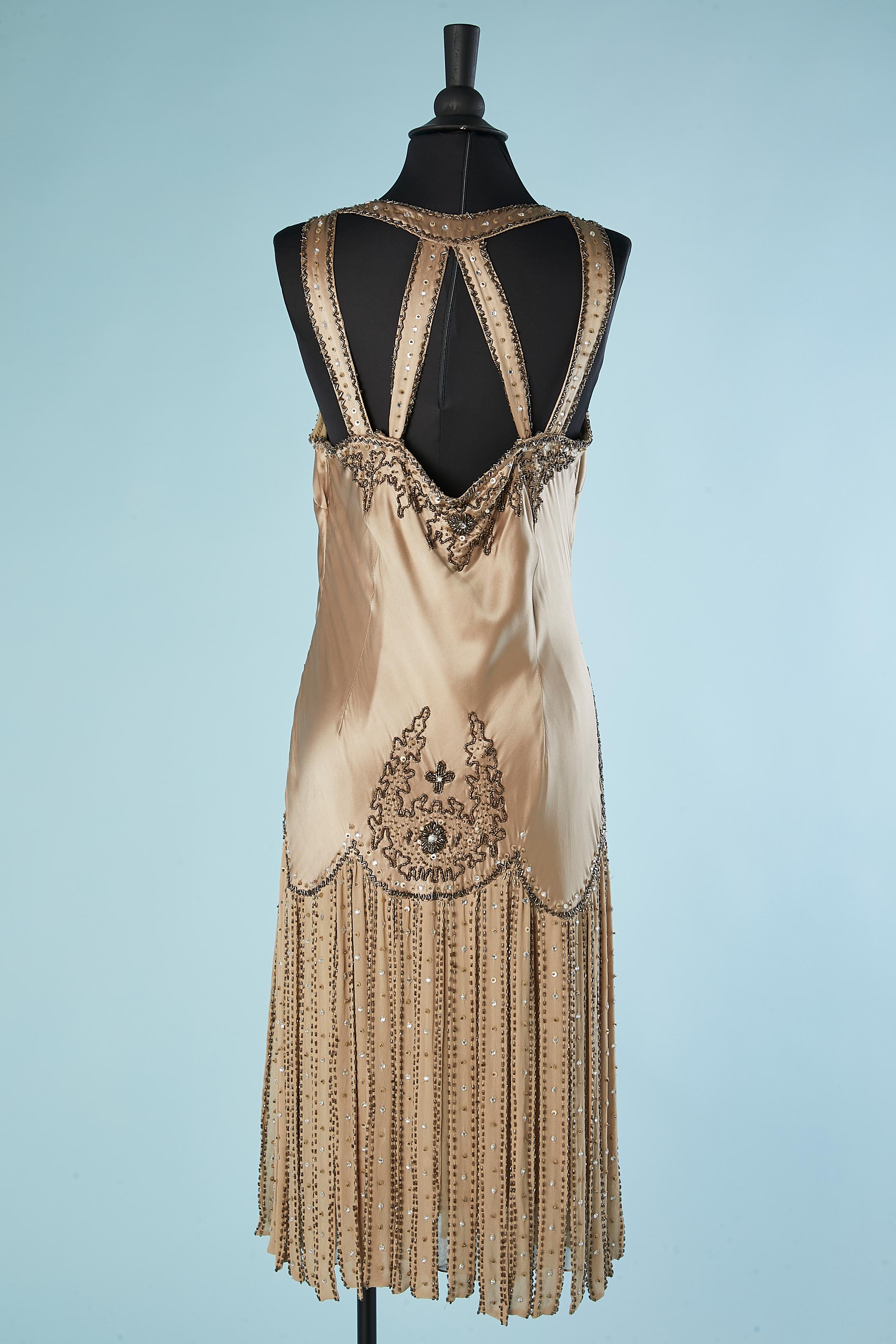 Beige silk cocktail dress with embroideries Versace Jeans Couture NEW WITH TAG  For Sale 1