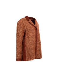 2017 Brown Suede Trim Wool Tweed Jacket Size XXXL