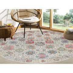 Beige Silk With Textured Wool Tabriz Hand Knotted Round Oriental Rug 10' x 10'