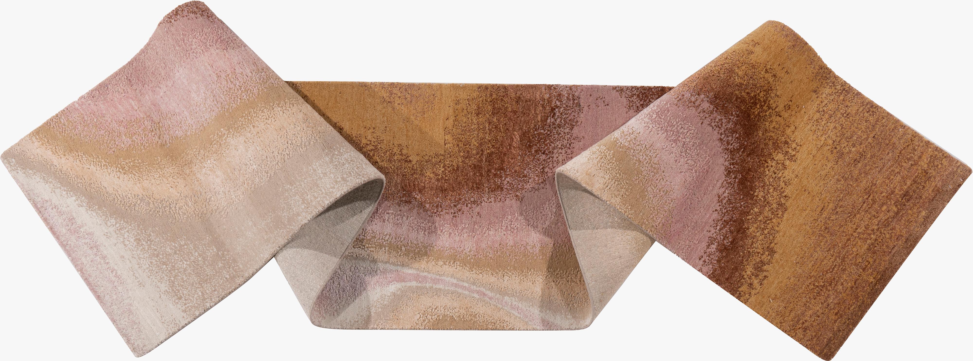 Runner annodato a mano in lana e seta beige Crema beige in vendita 2