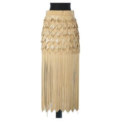 Beige skirt with fringes in suede and patent leather Chanel Paris Dallas 
