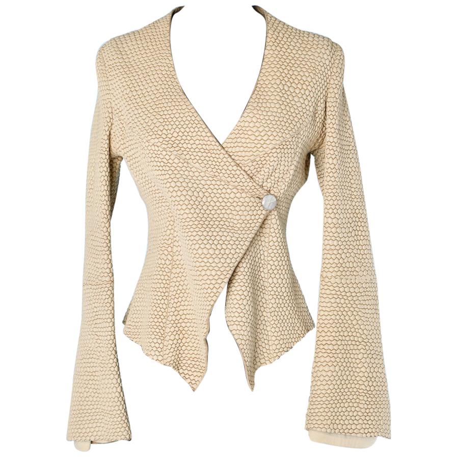 Beige snakeskin effect vintage leather jacket, Armani