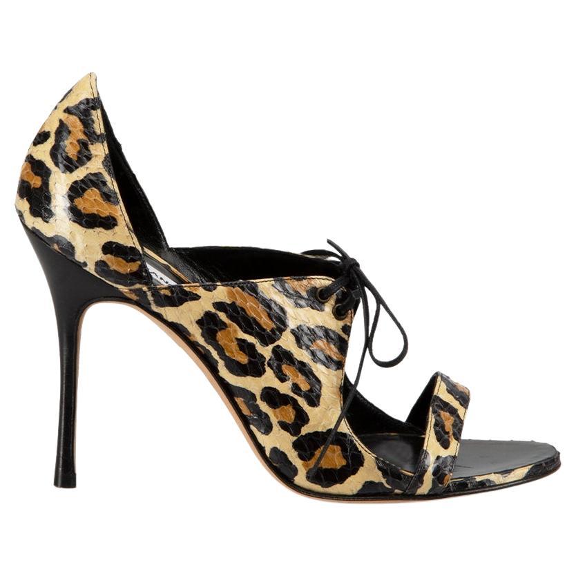 Beige Snakeskin Leopard Print Sandals Size IT 37 For Sale