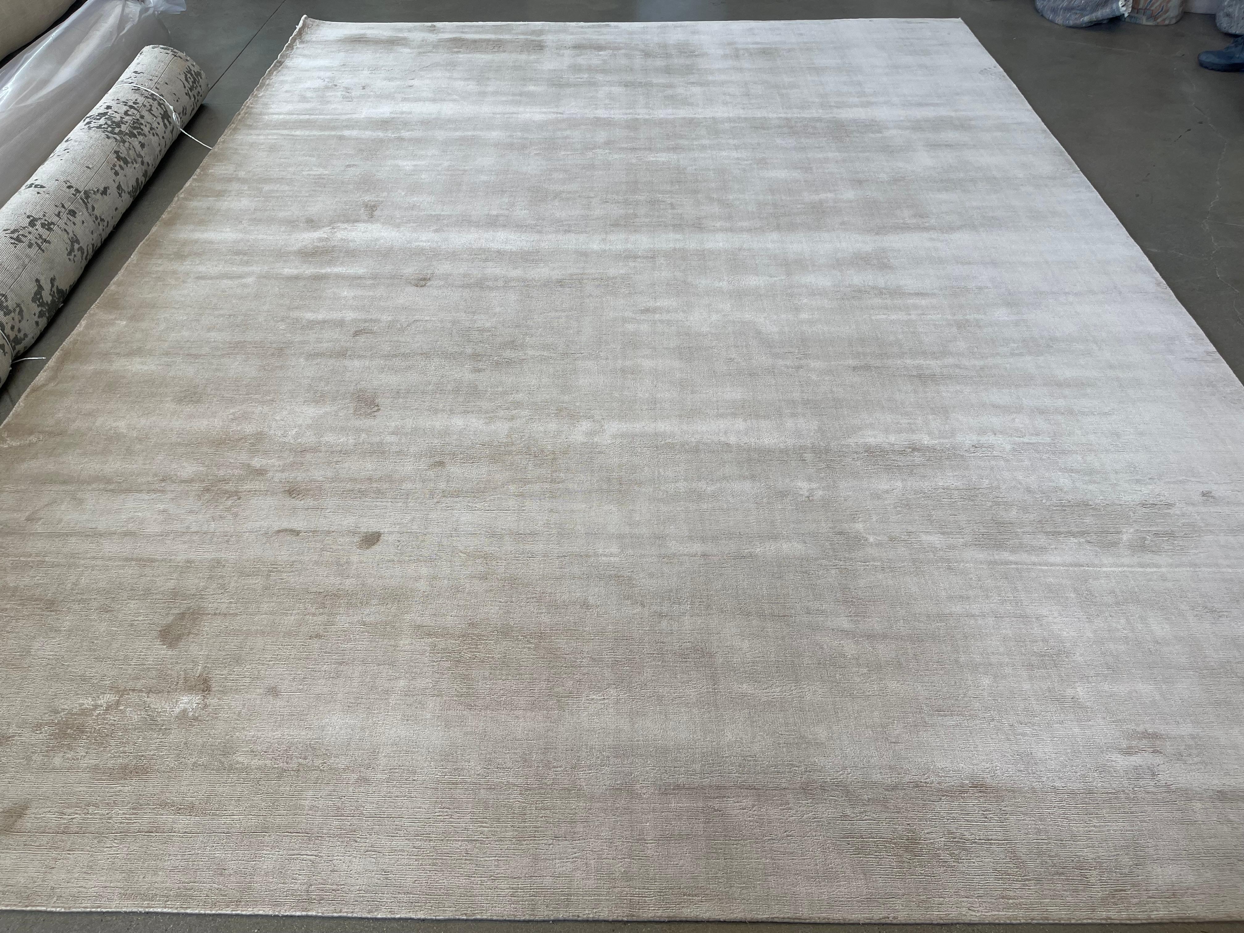 Hand-Woven Beige Solid Design Area Rug For Sale
