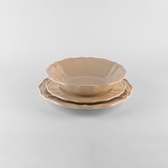 Beige Soup plates serve: Soup, holder, side plate for 4. Handmade in Italy 2024