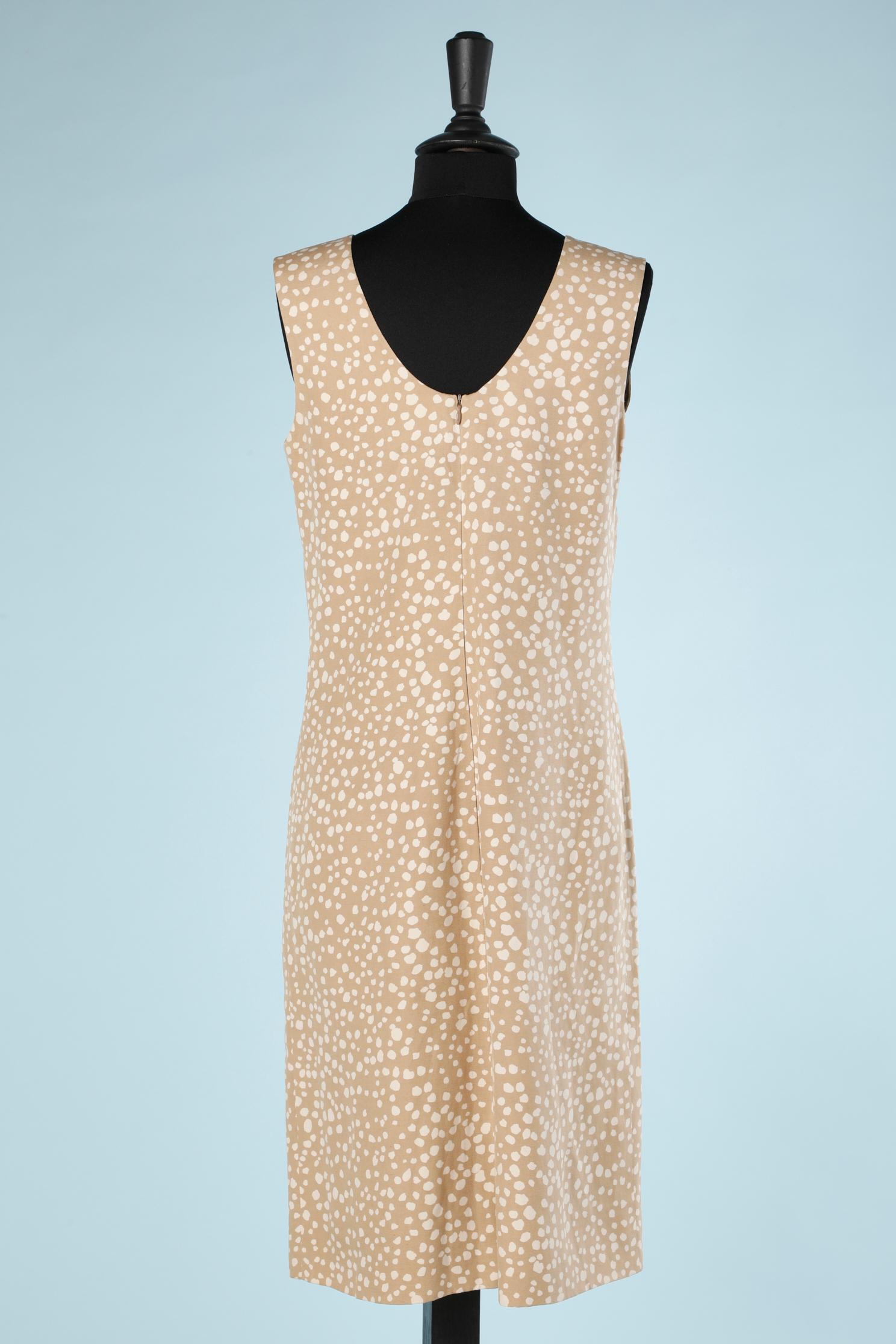 Women's  Beige spotted ivory silk and linen day dress Yves Saint Laurent Rive Gauche  For Sale