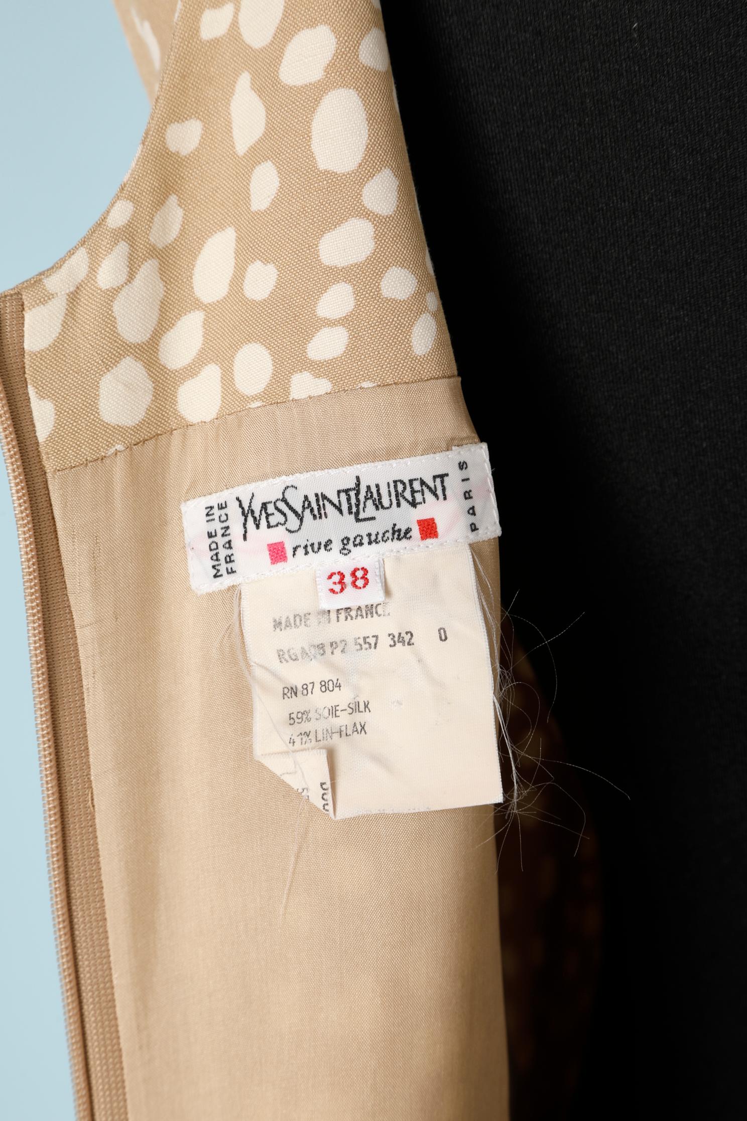  Beige spotted ivory silk and linen day dress Yves Saint Laurent Rive Gauche  For Sale 1