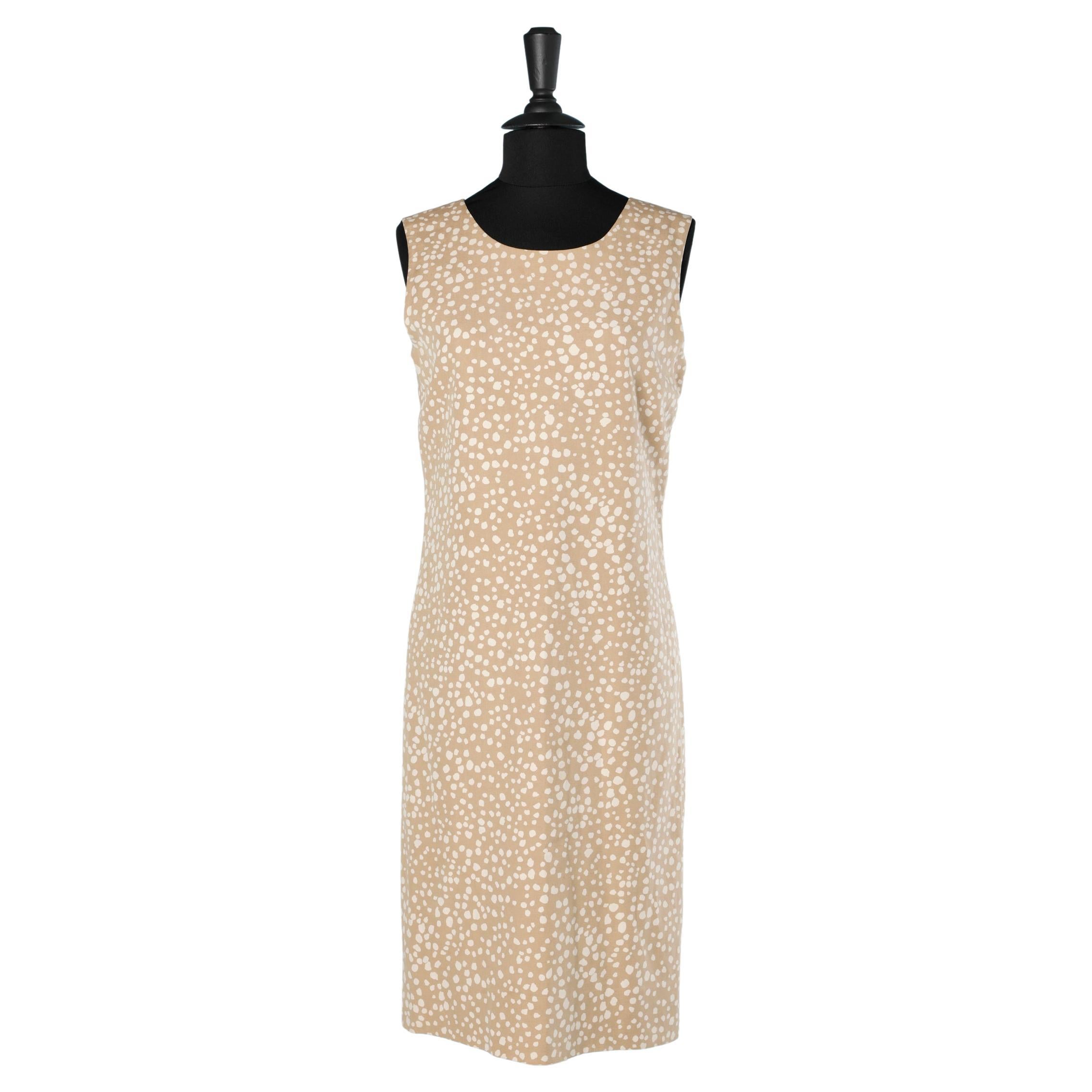  Beige spotted ivory silk and linen day dress Yves Saint Laurent Rive Gauche  For Sale