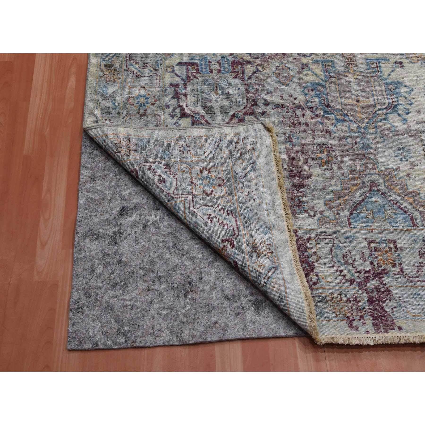 Beige Stein gewaschener handgeknüpfter kaukasischer Teppich mit kaukasischen Gul-Motiven aus reiner Wolle 9'0