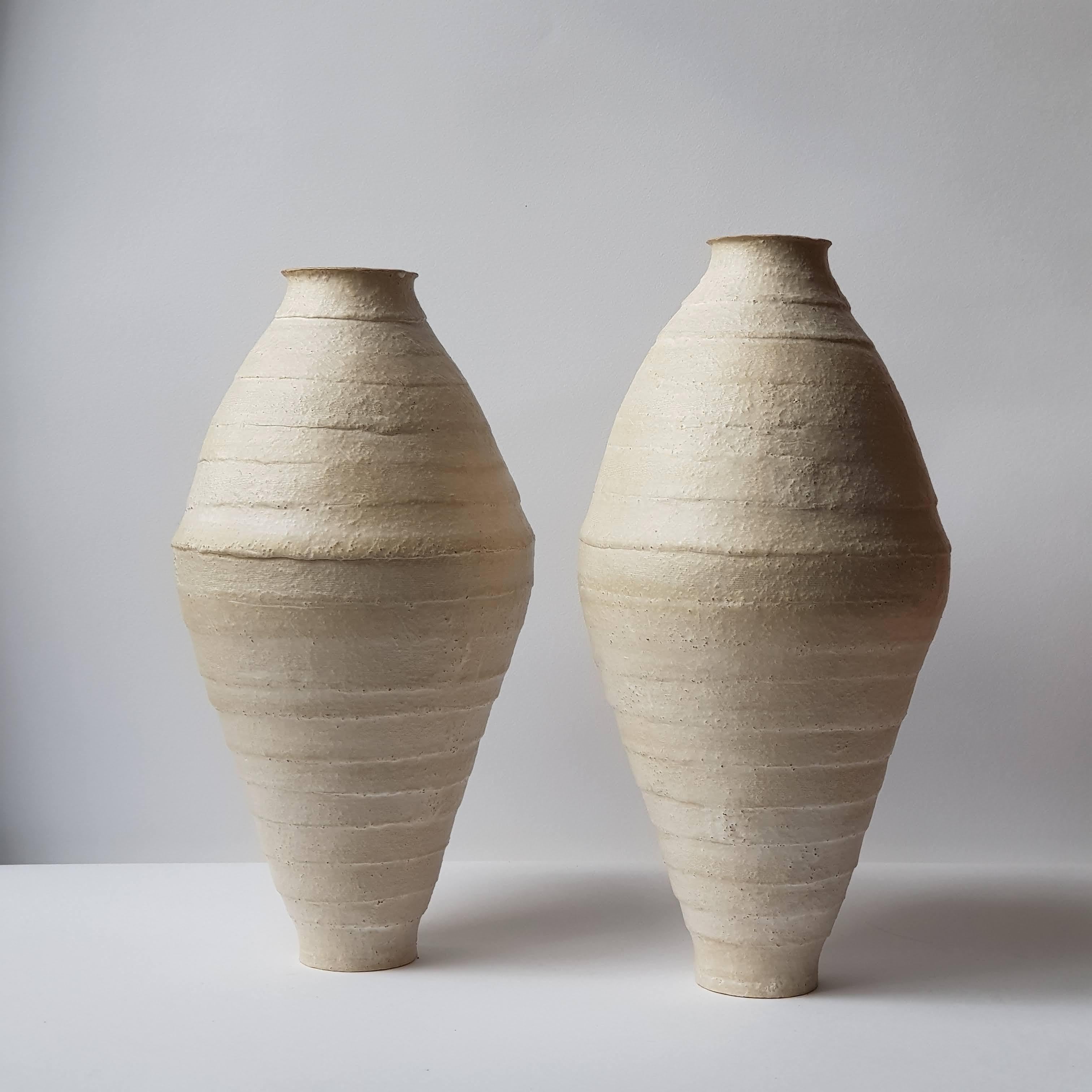 Post-Modern Beige Stoneware Amphora Vase by Elena Vasilantonaki For Sale