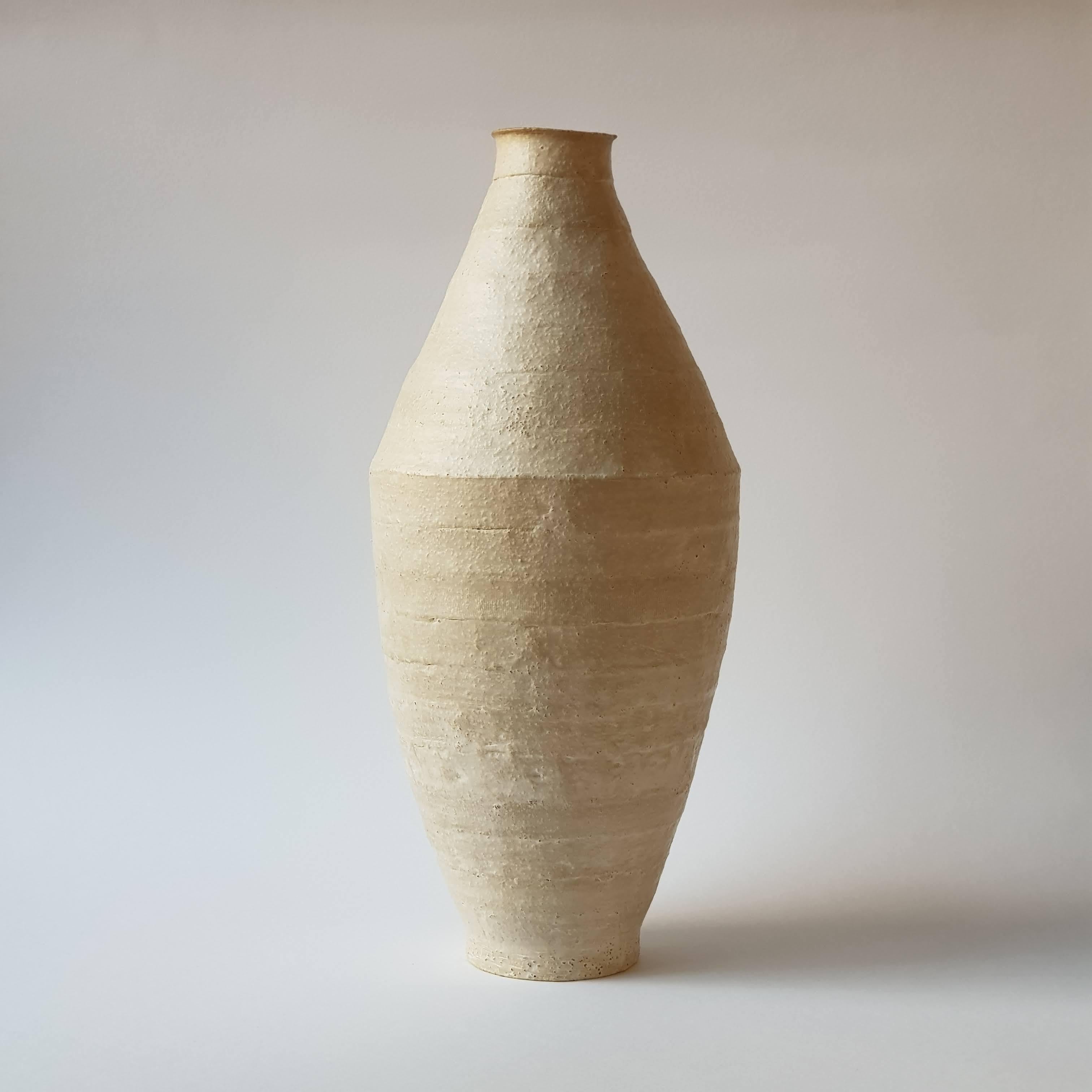 Greek Beige Stoneware Amphora Vase by Elena Vasilantonaki For Sale