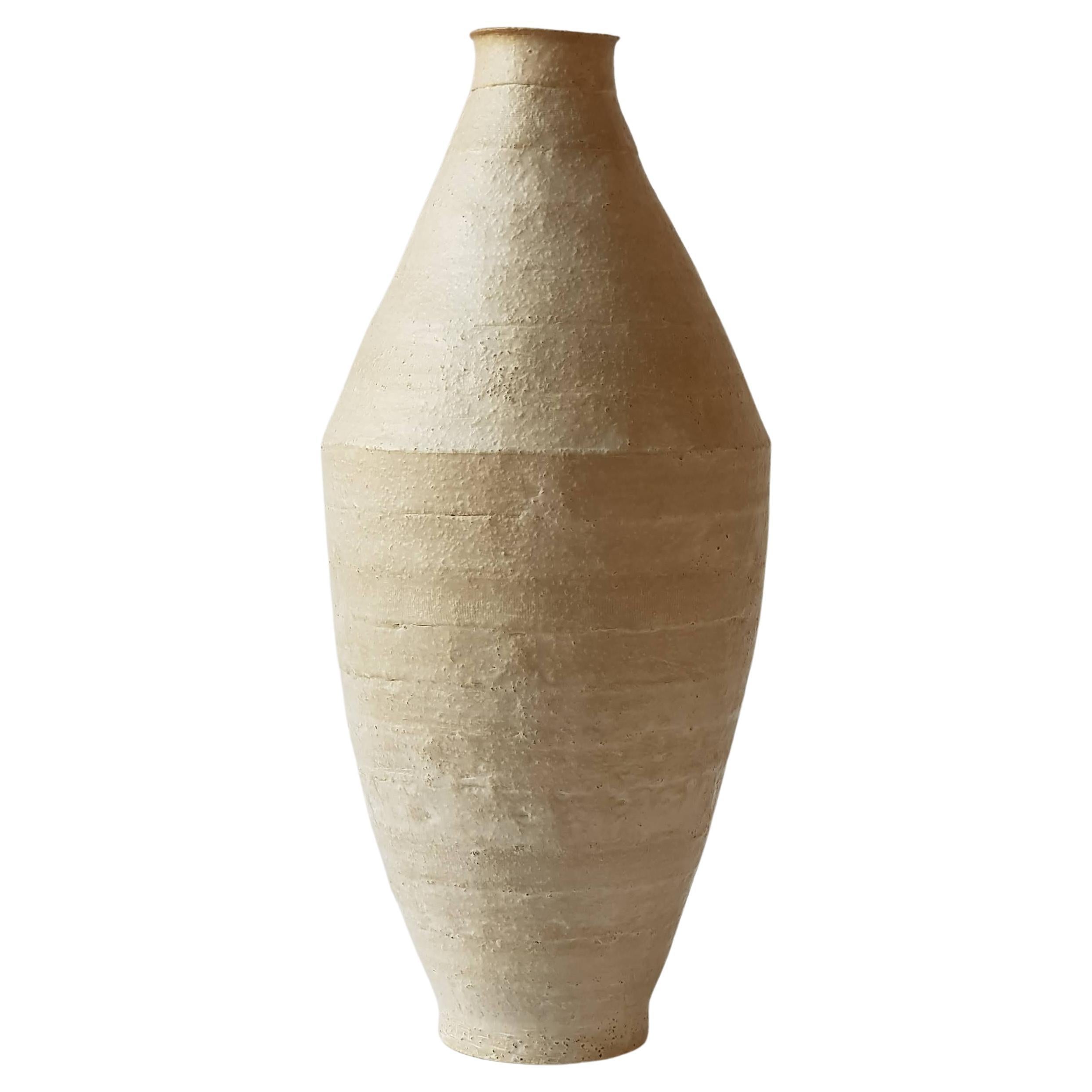 Beige Stoneware Amphora Vase by Elena Vasilantonaki For Sale