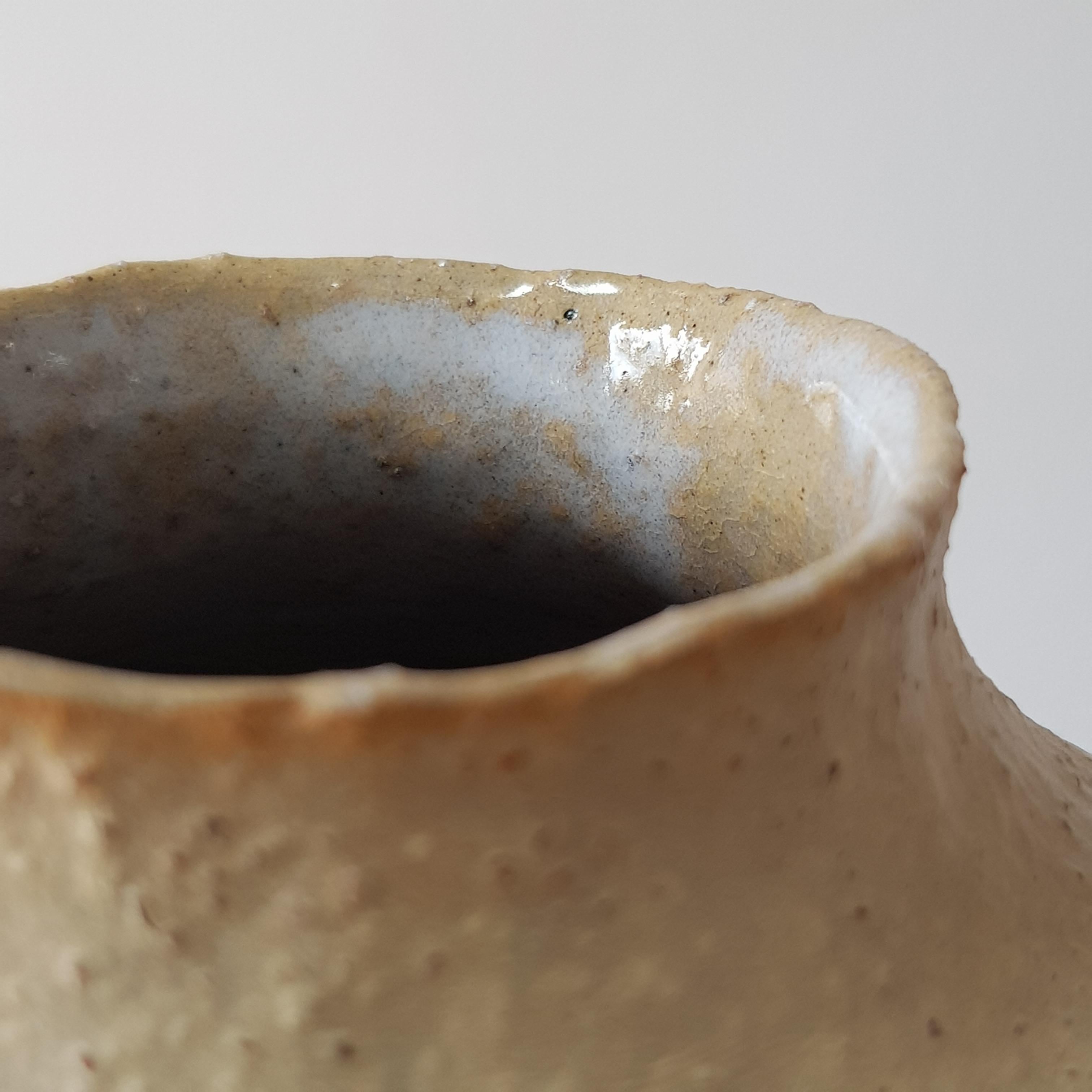 Contemporary Beige Stoneware Coiled Moon Jar by Elena Vasilantonaki For Sale