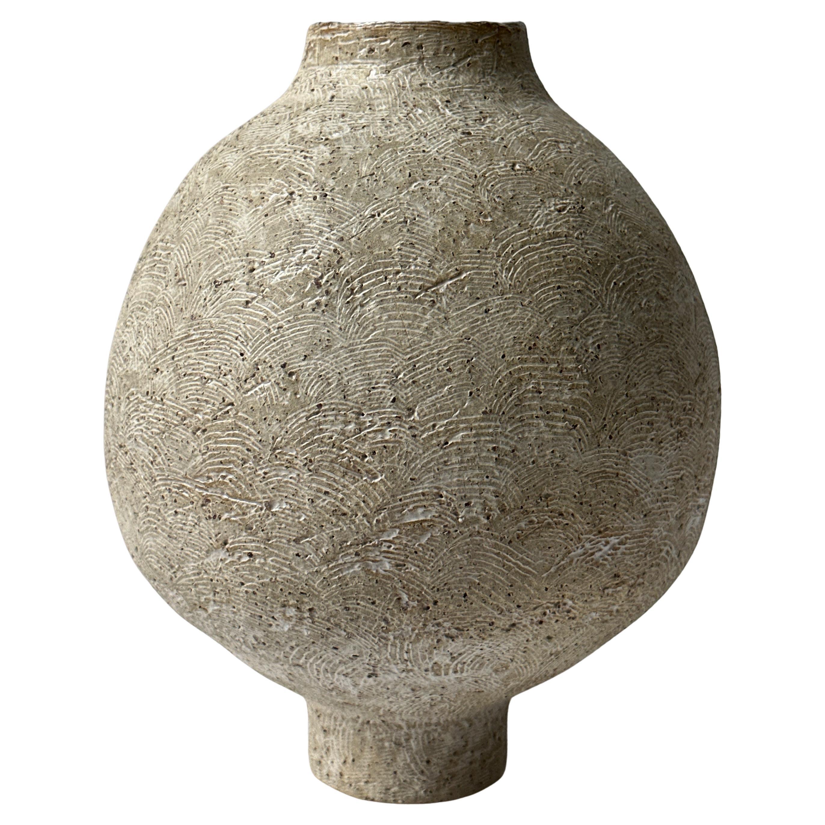 Beige Stoneware Coiled Moon Jar by Elena Vasilantonaki For Sale