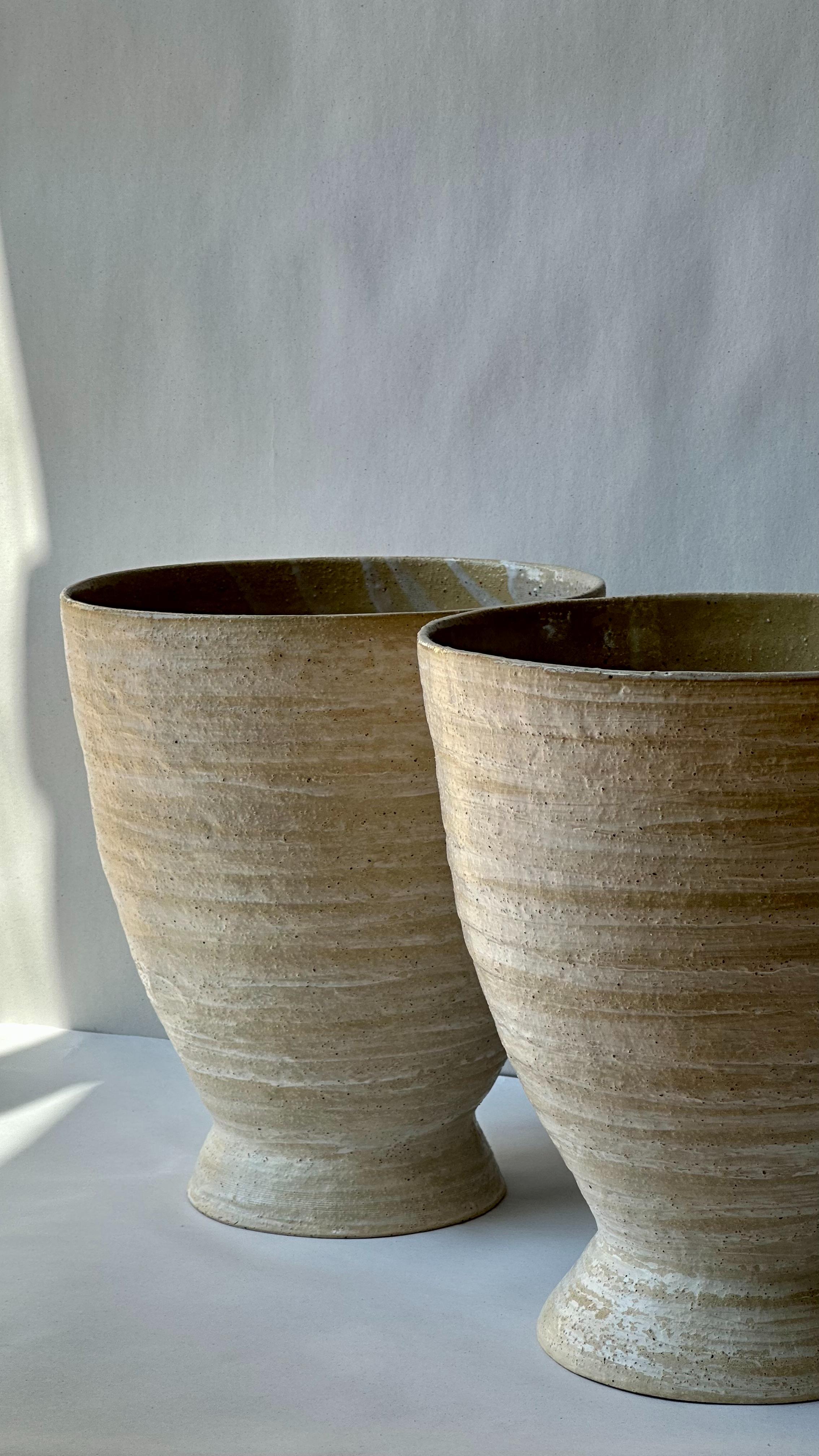 Beige Stoneware Krater Vase by Elena Vasilantonaki For Sale 3