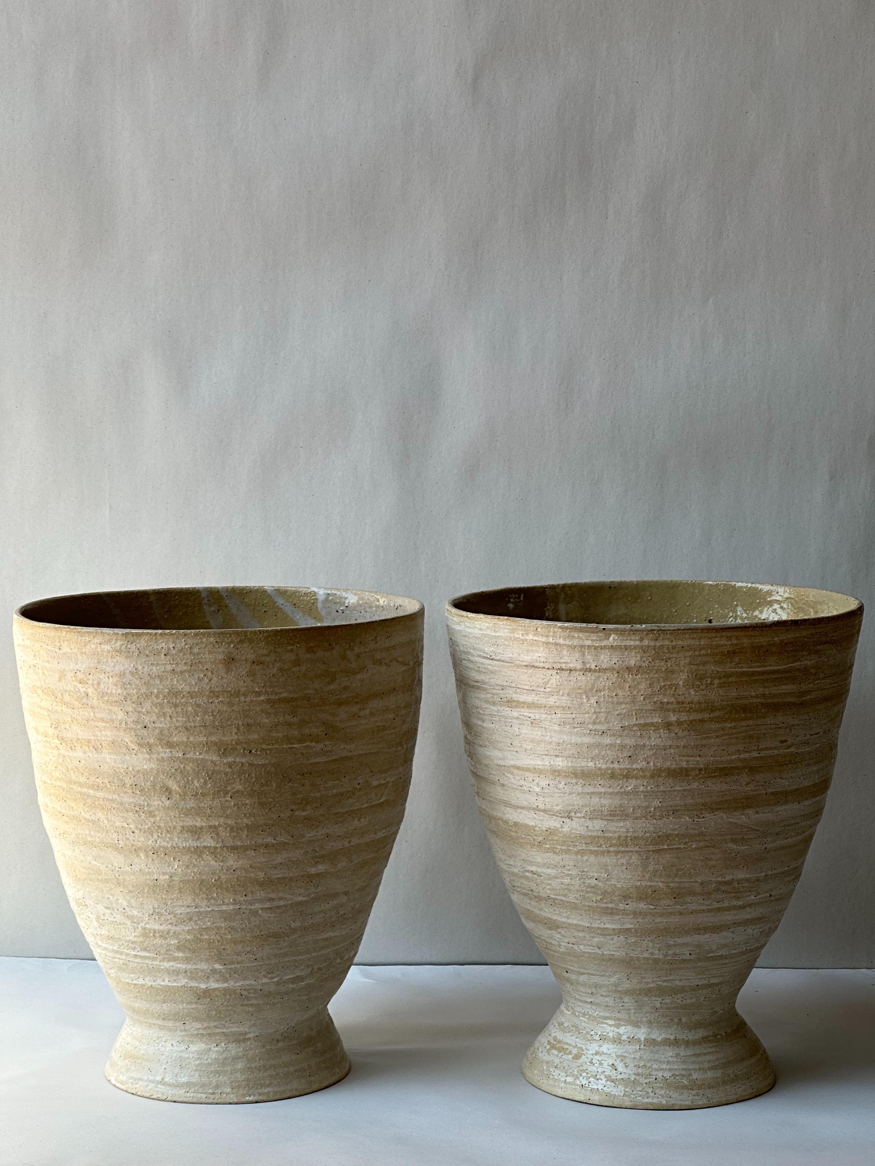 Beige Stoneware Krater Vase by Elena Vasilantonaki For Sale 8