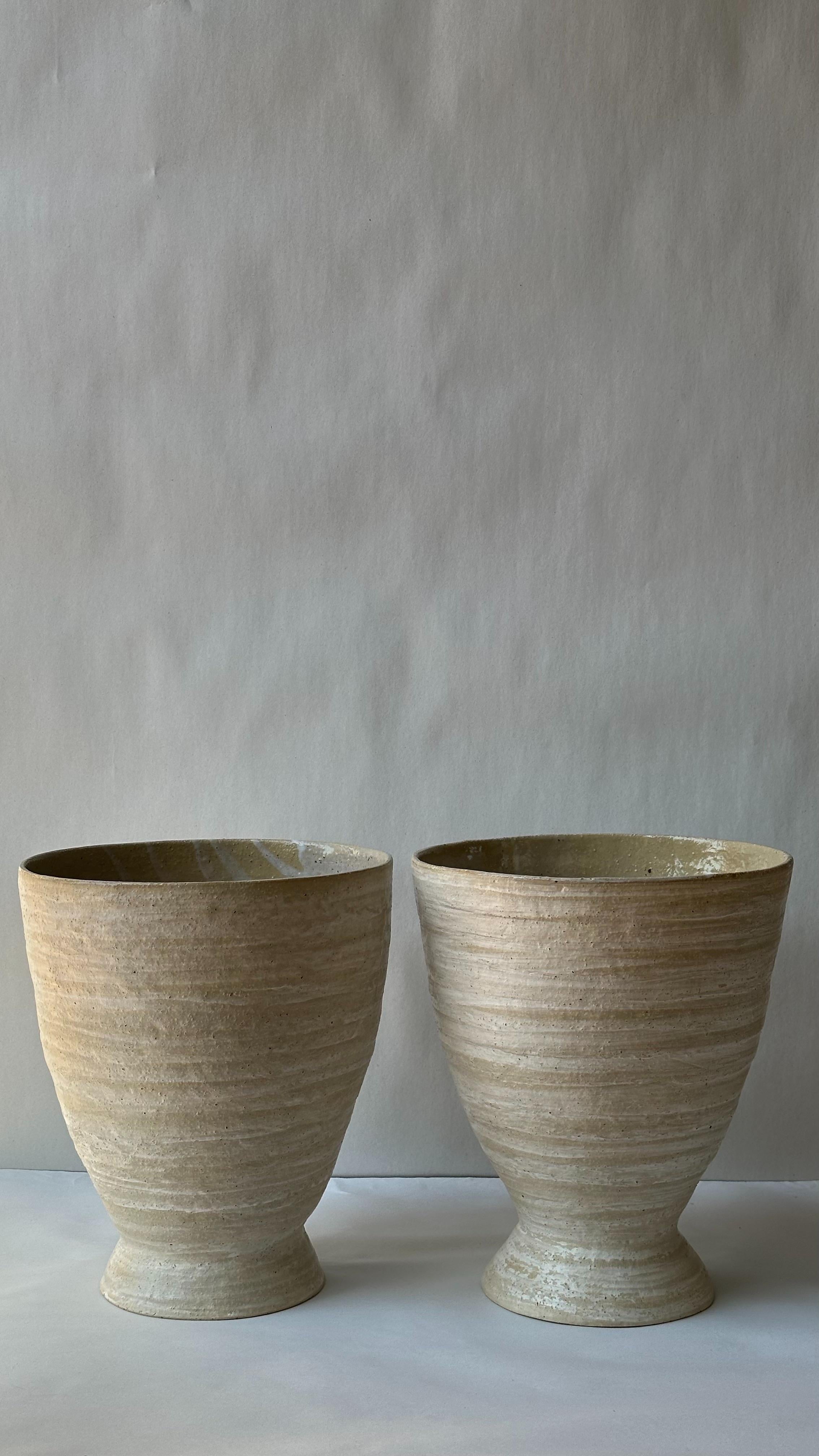 Beige Stoneware Krater Vase by Elena Vasilantonaki For Sale 8