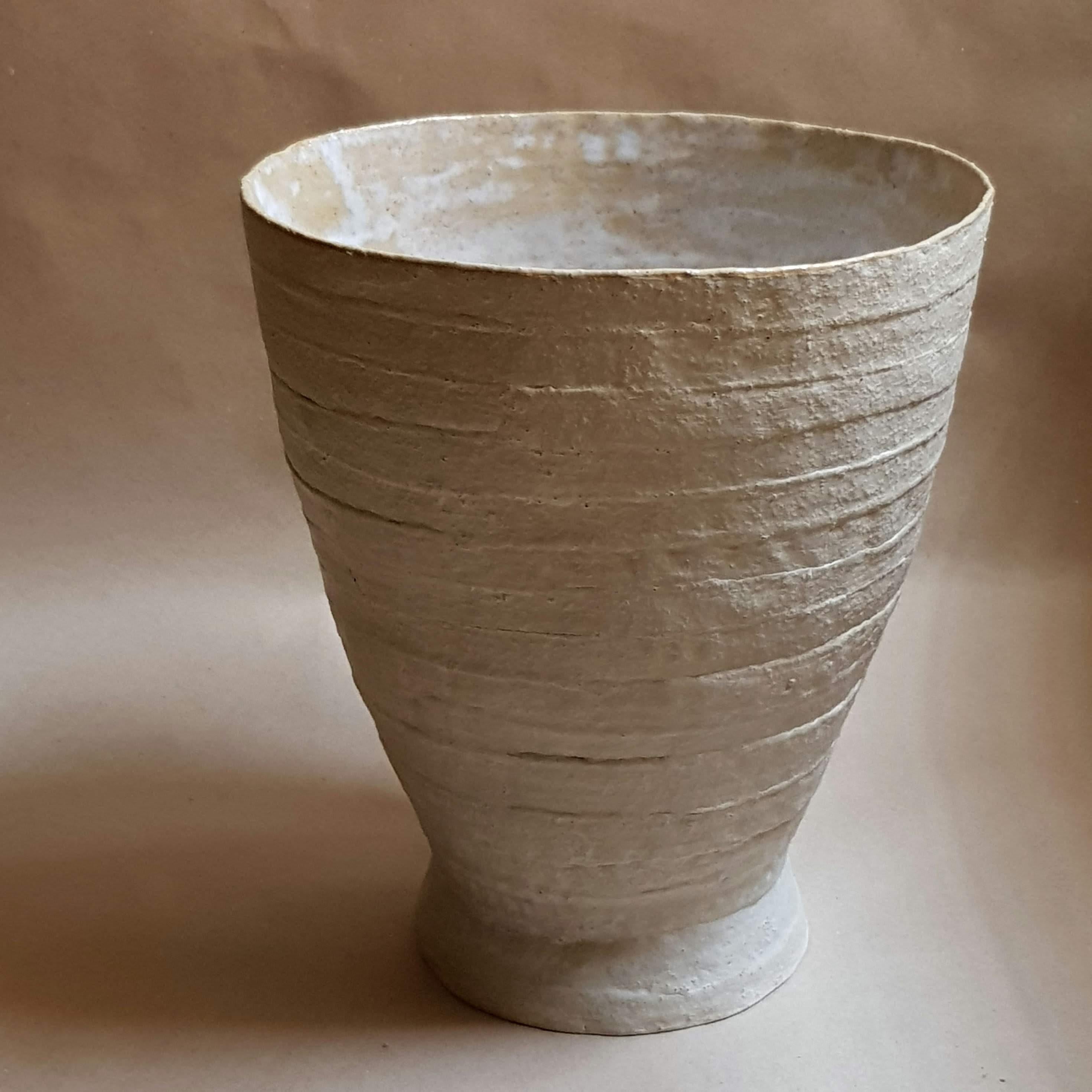 Post-Modern Beige Stoneware Krater Vase by Elena Vasilantonaki For Sale