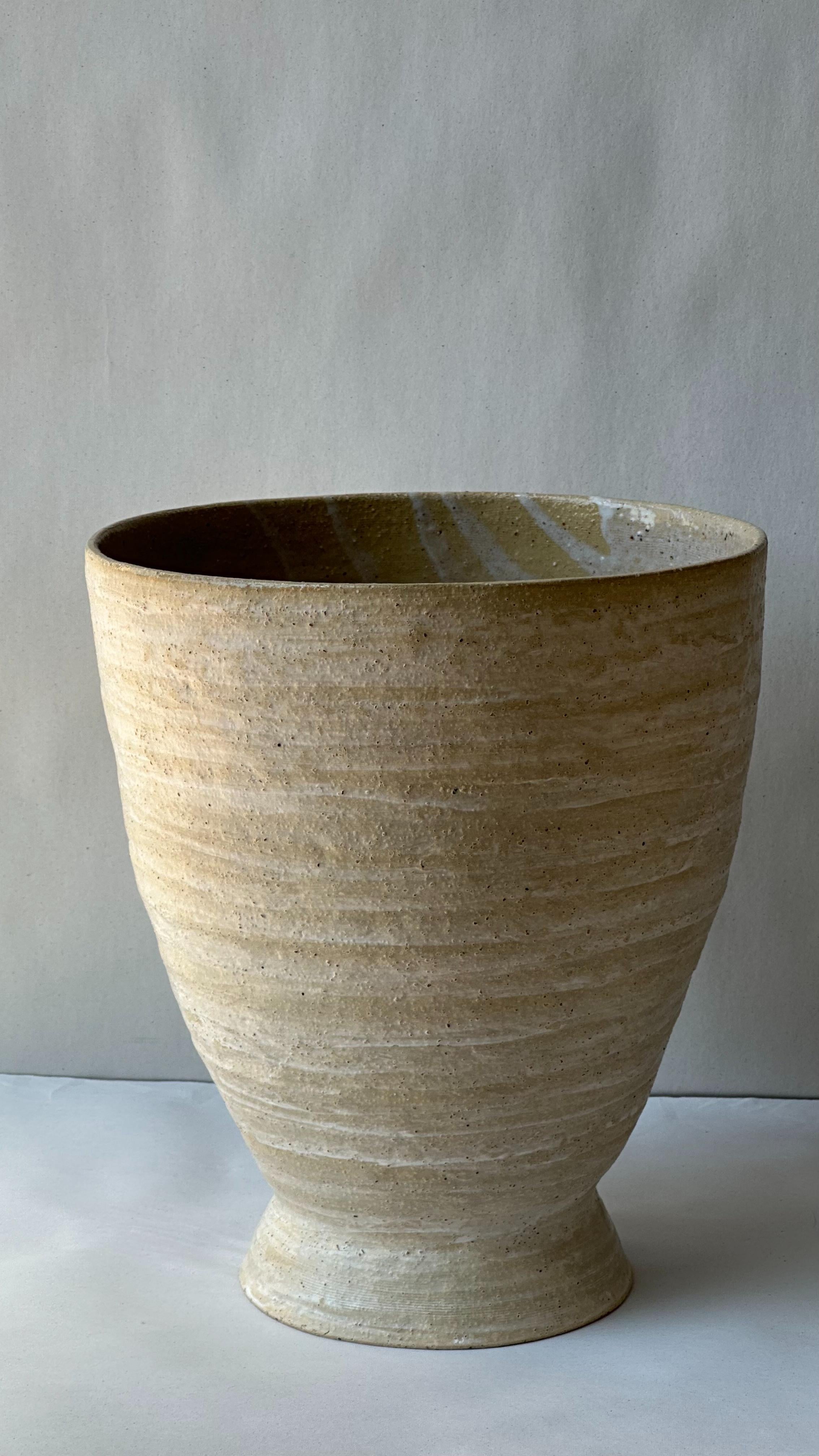Post-Modern Beige Stoneware Krater Vase by Elena Vasilantonaki For Sale