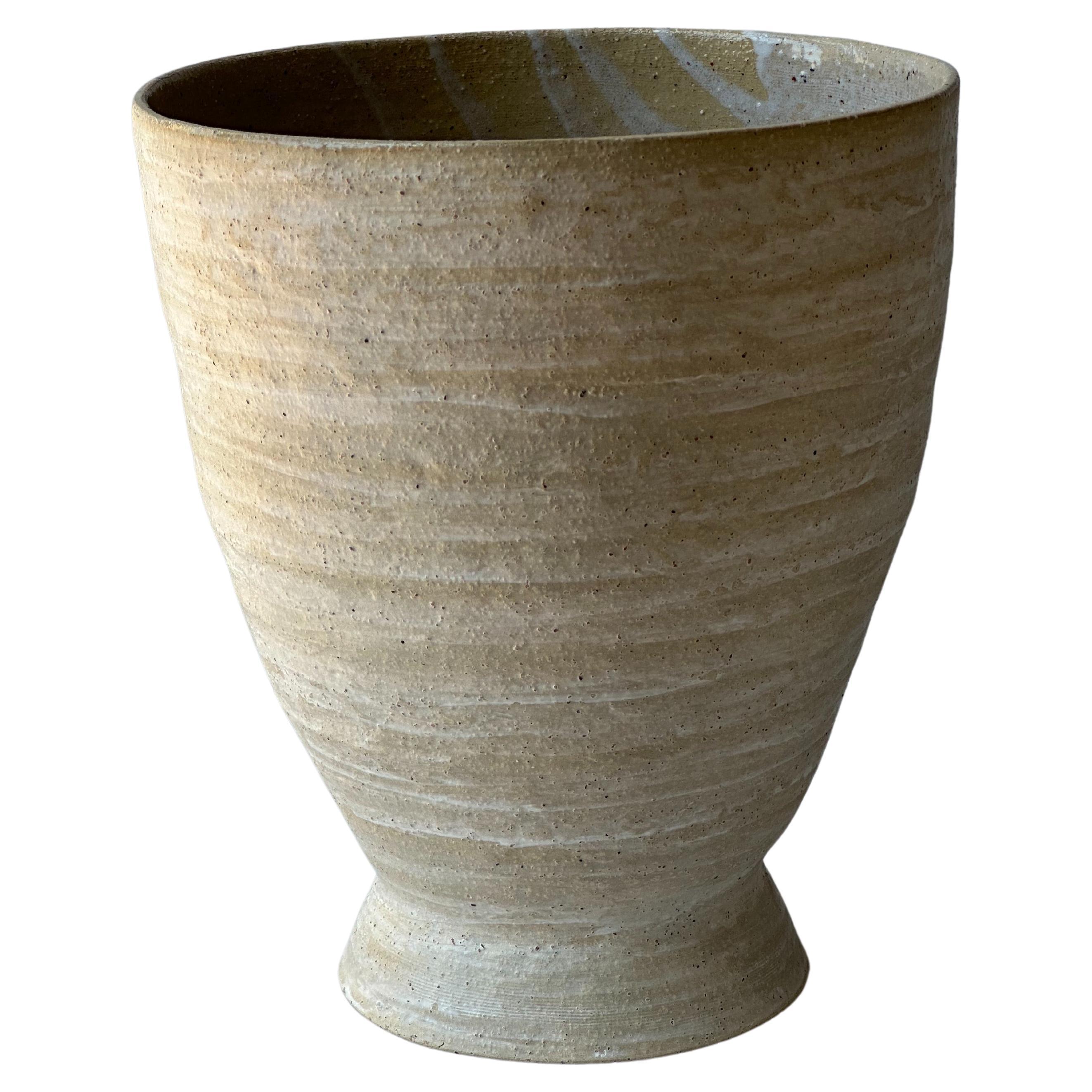Beige Stoneware Krater Vase by Elena Vasilantonaki For Sale