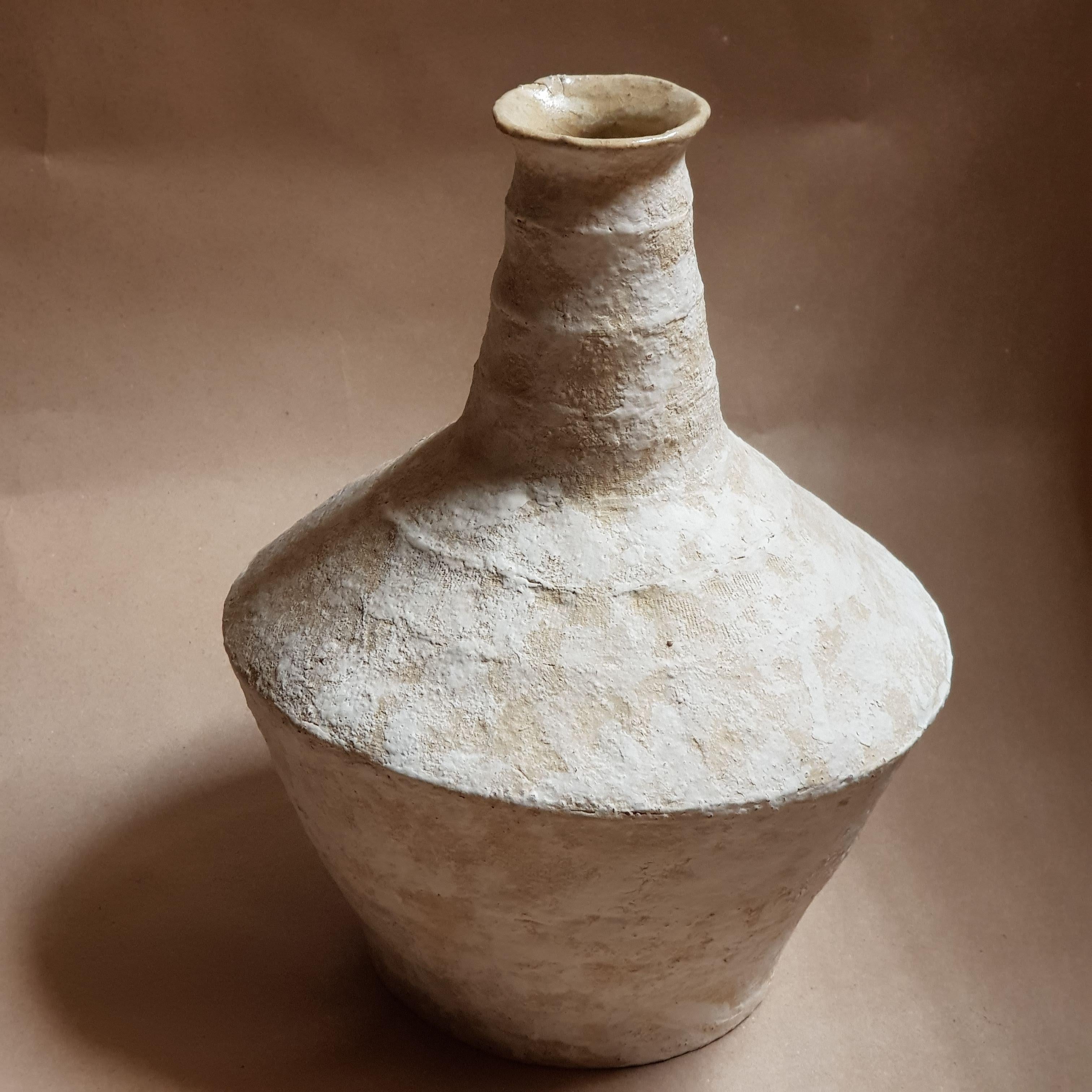 Post-Modern Beige Stoneware Lagynos Vase by Elena Vasilantonaki For Sale