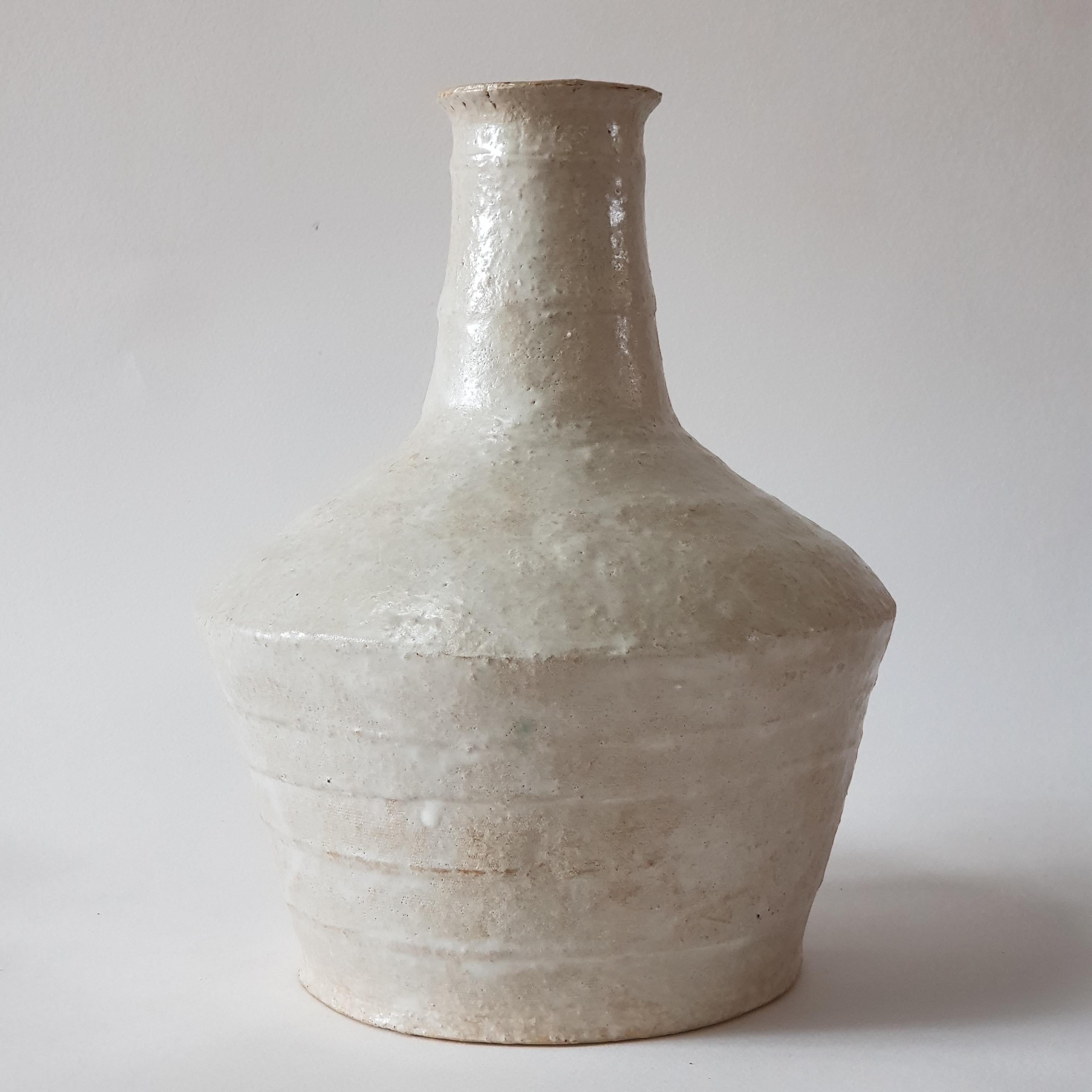 Post-Modern Beige Stoneware Lagynos Vase by Elena Vasilantonaki For Sale