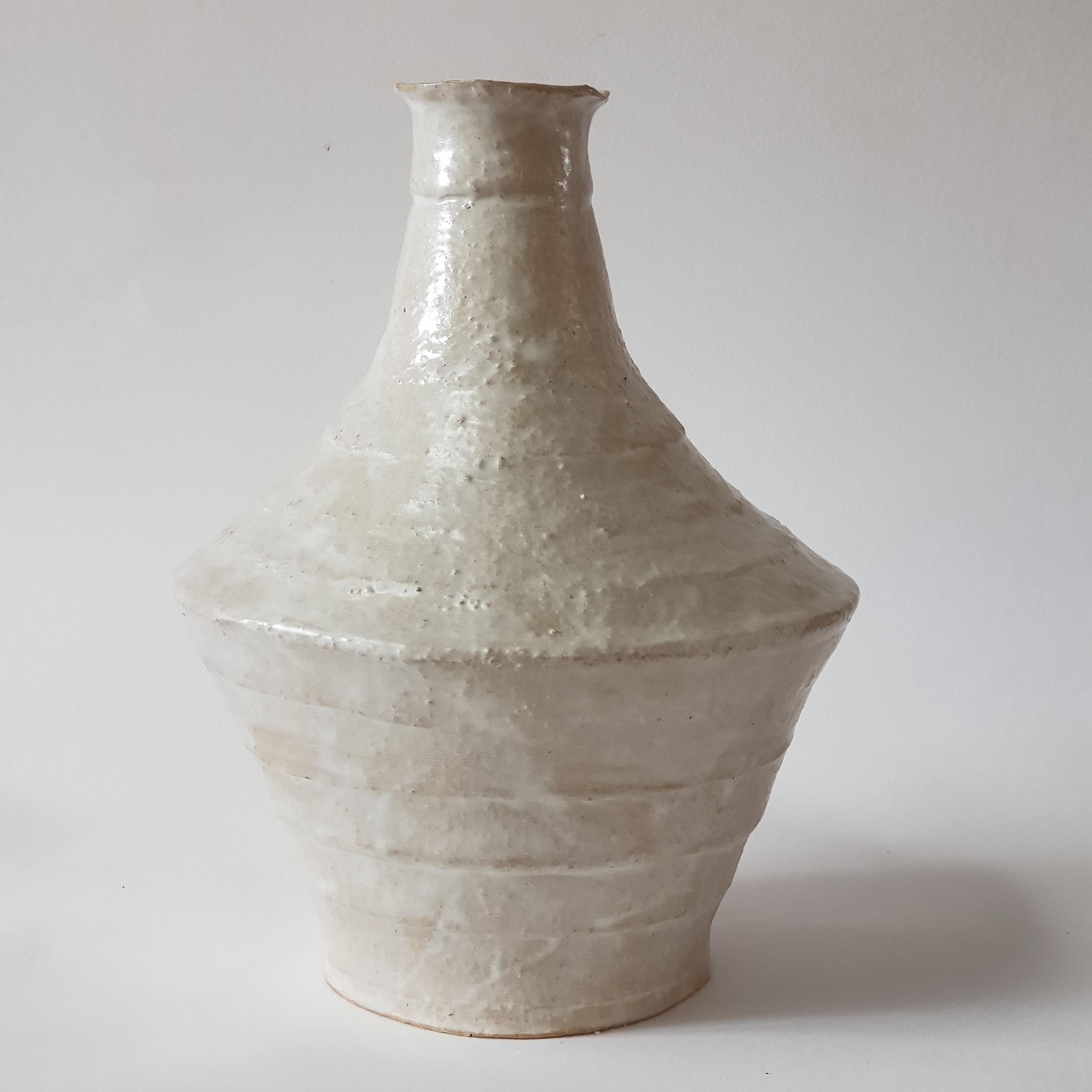 Contemporary Beige Stoneware Lagynos Vase by Elena Vasilantonaki For Sale