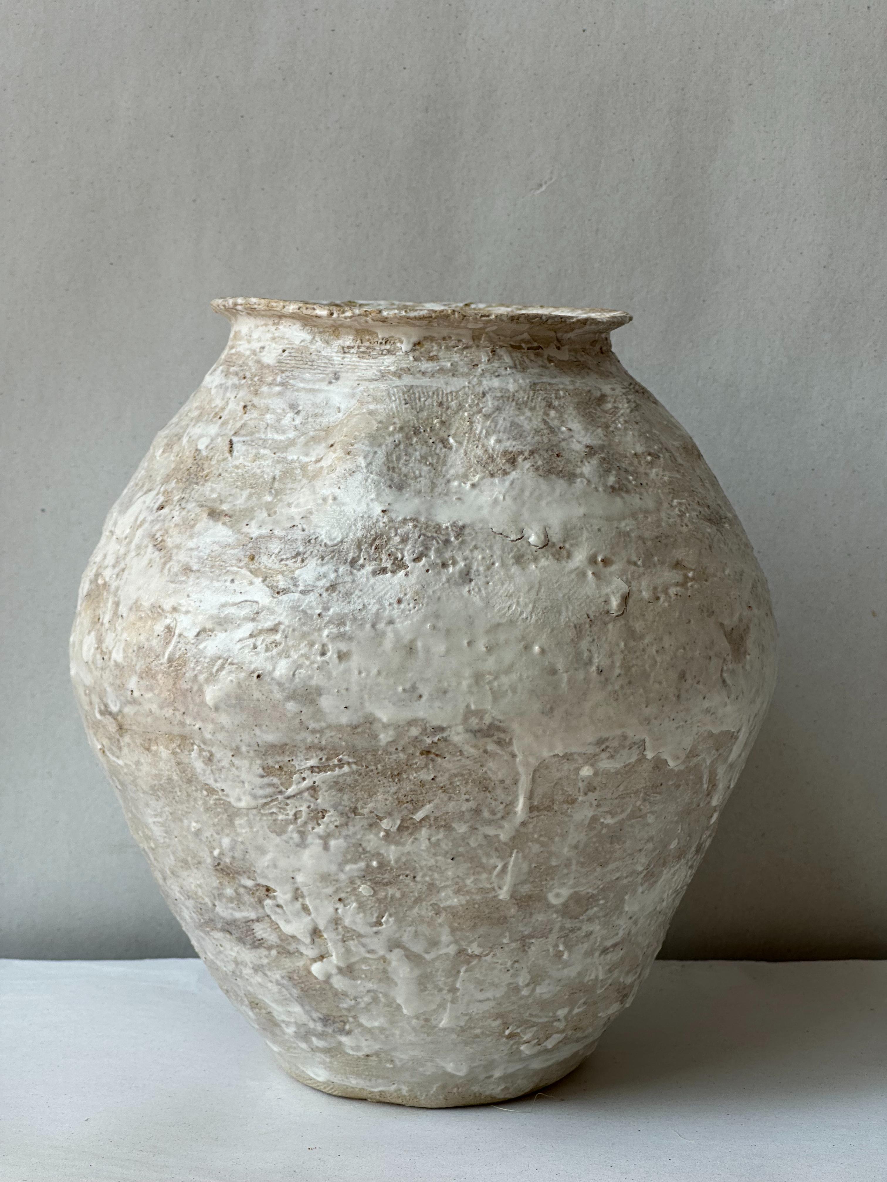 Post-Modern Beige Stoneware Sfondyli I Vase by Elena Vasilantonaki For Sale