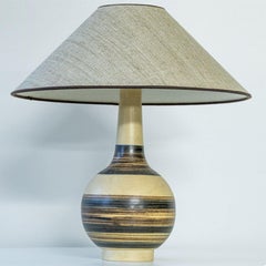 Beige Striped Ceramic Floor Table Lamp, Custom Lampshade by R. Houben