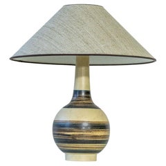Beige Striped Ceramic Floor Table Lamp, Custom Lampshade by R. Houben