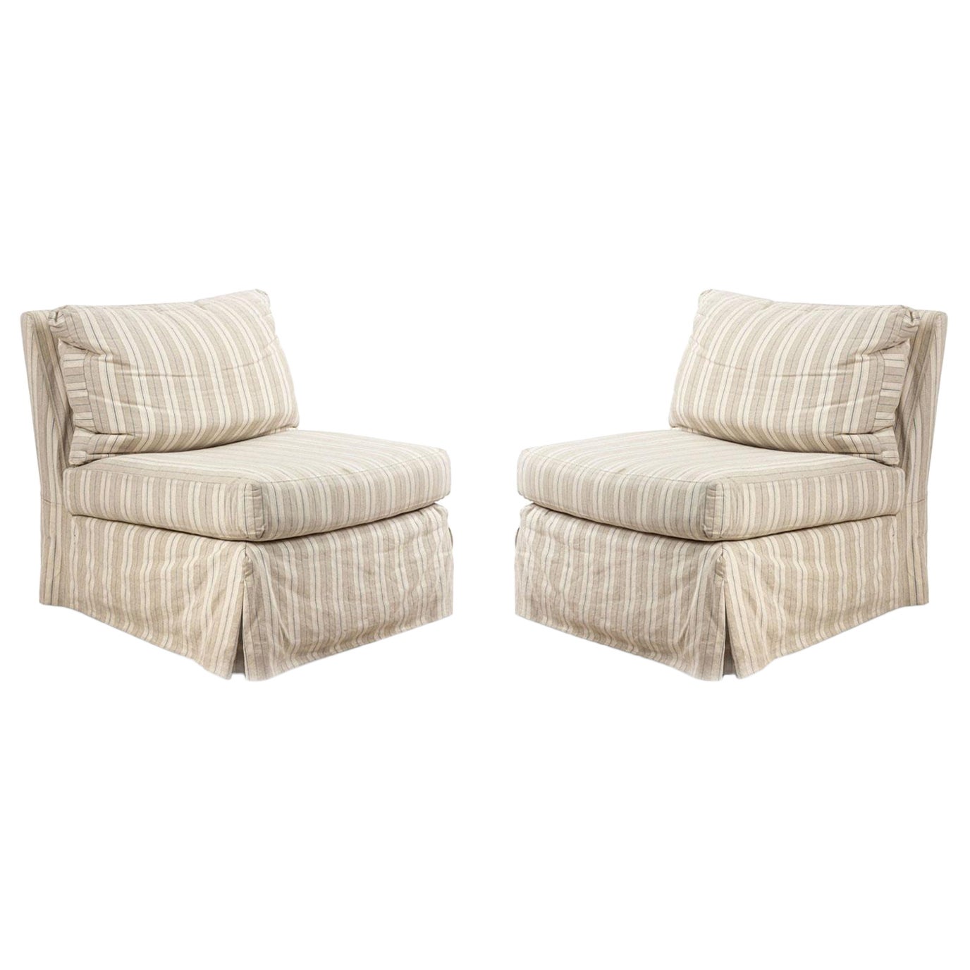 Beige Striped Upholstered Slipper Chairs For Sale