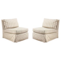 Beige Striped Upholstered Slipper Chairs