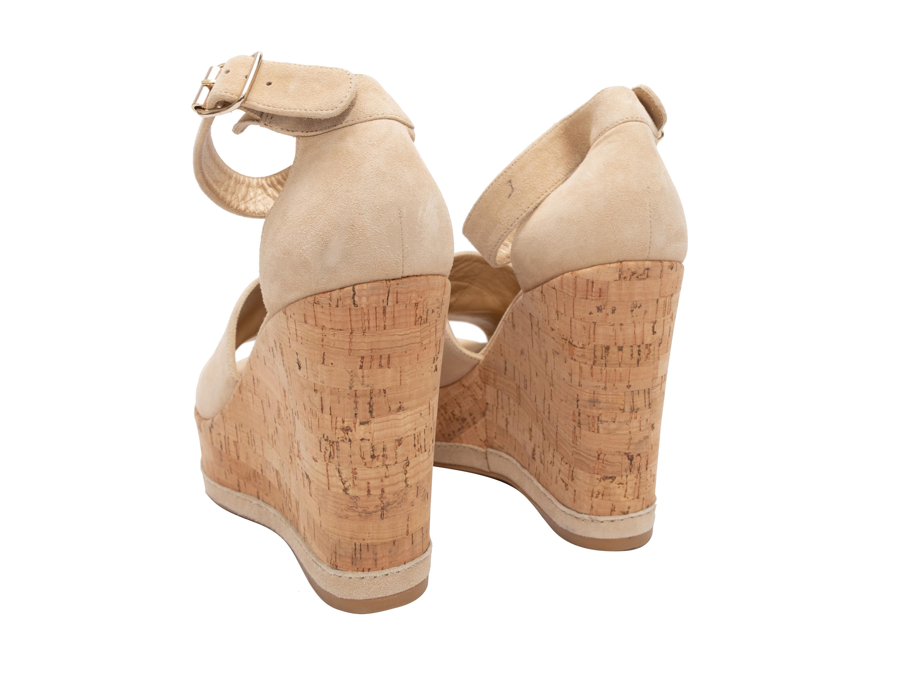 Women's Stuart Weitzman Beige Suede Cork Wedge Sandals For Sale