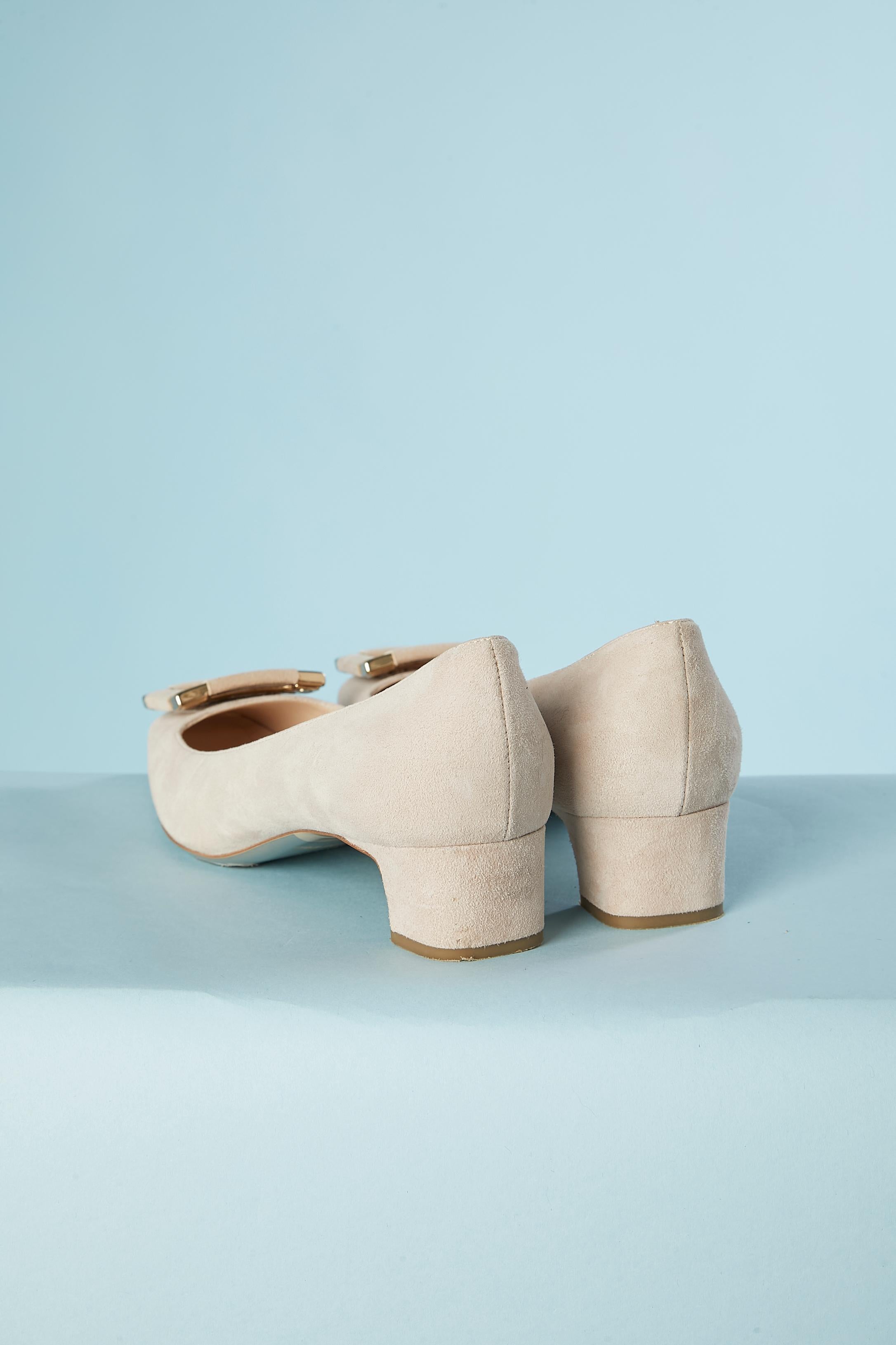 Women's Beige suede ballerina with heel and gold metal buckle Giorgio Armani For Sale