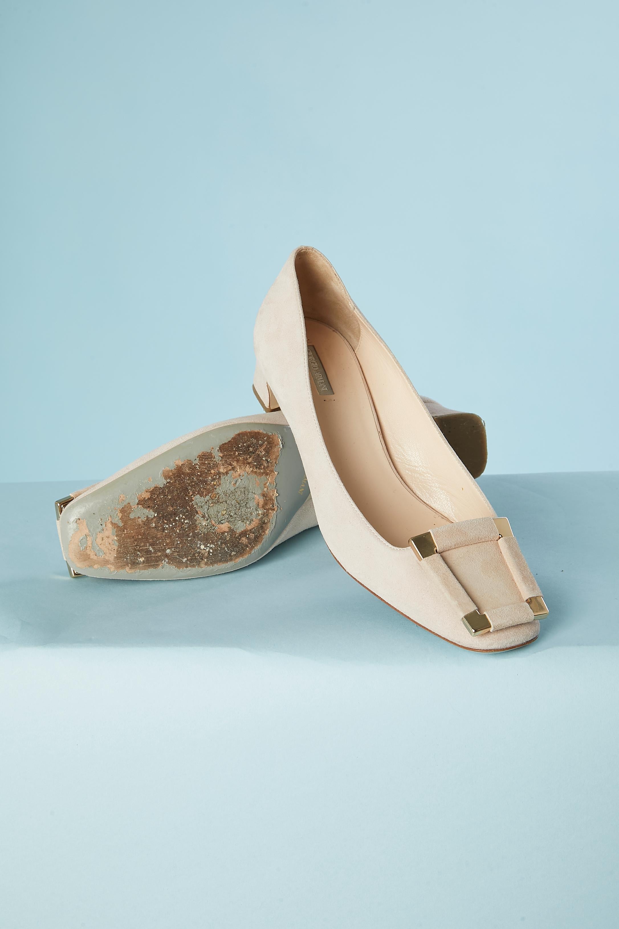 Beige suede ballerina with heel and gold metal buckle Giorgio Armani For Sale 1