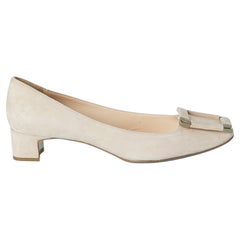 Beige suede ballerina with heel and gold metal buckle Giorgio Armani