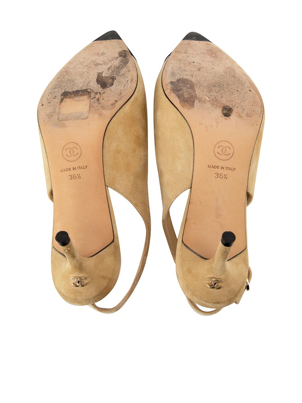 Women's Beige Suede CC Logo Slingback Sandals Size FR 37.5