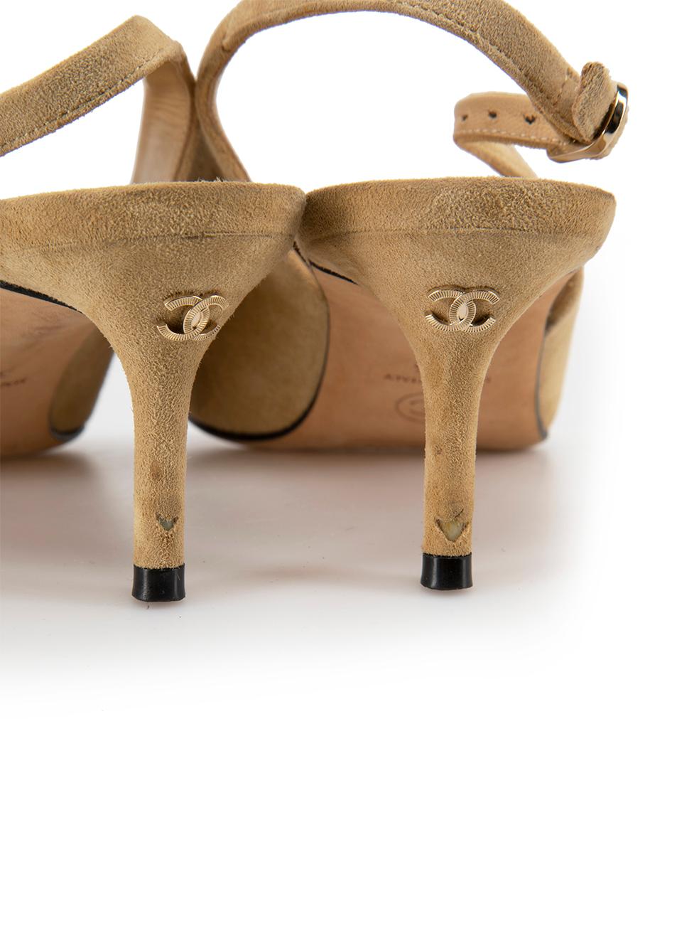 Beige Suede CC Logo Slingback Sandals Size FR 37.5 1
